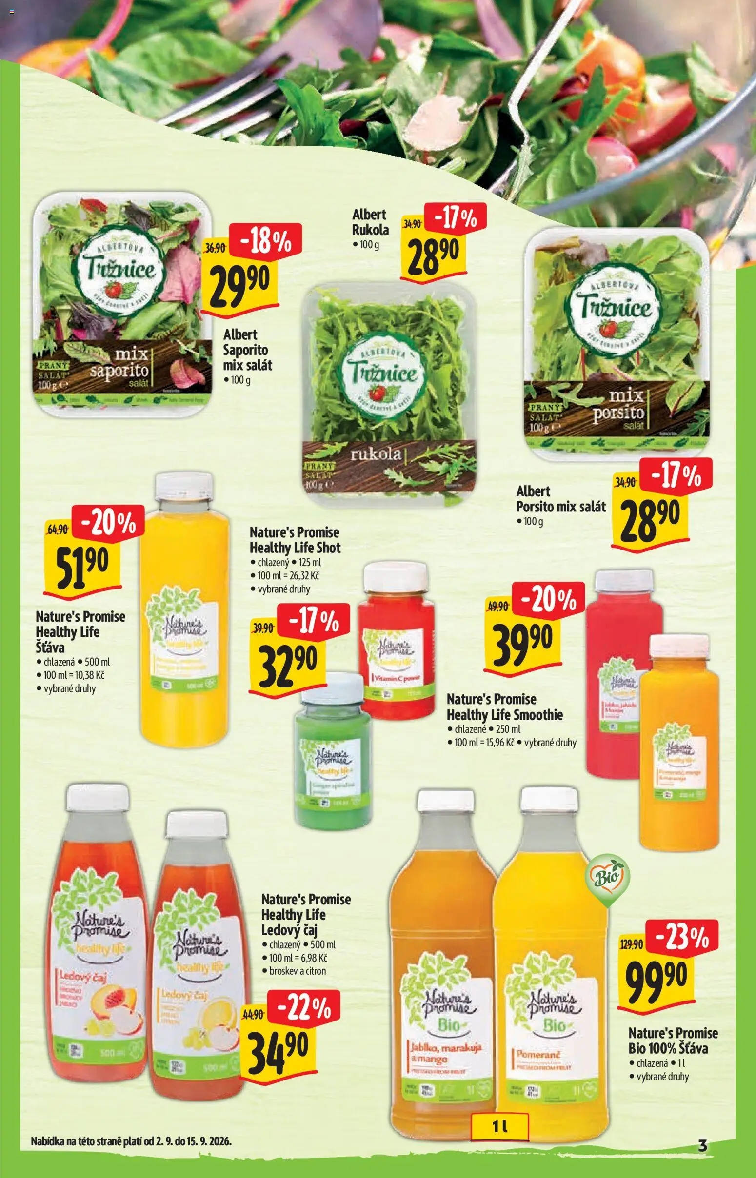 Albert katalog - Supermarket - Bio od 02.09.2026 | Strana: 3 | Produkty: Salát mix, Salát, Rukola, Smoothie
