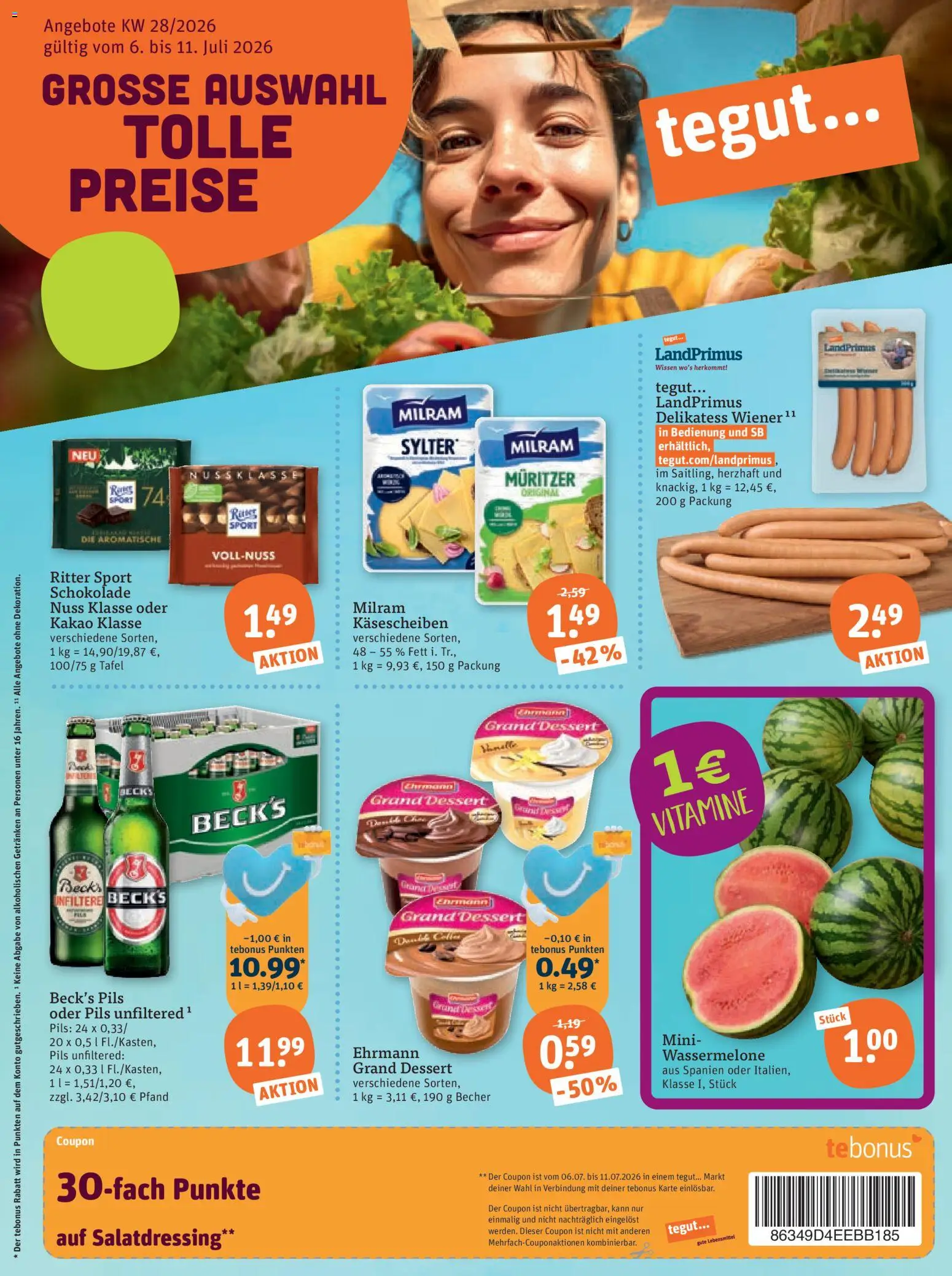 Tegut Prospekt – gültig ab 06.07.2026 | Seite: 3 | Produkte: Schokolade, Pils, Milram, Wassermelone