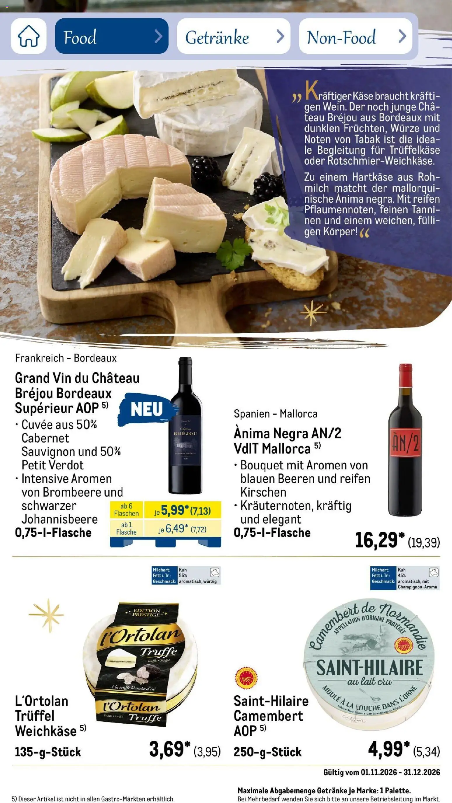Metro Saisonkatalog Festtage voller Genuss – gültig ab 01.11.2026 | Seite: 45 | Produkte: Milch, Käse, Kirschen, Camembert