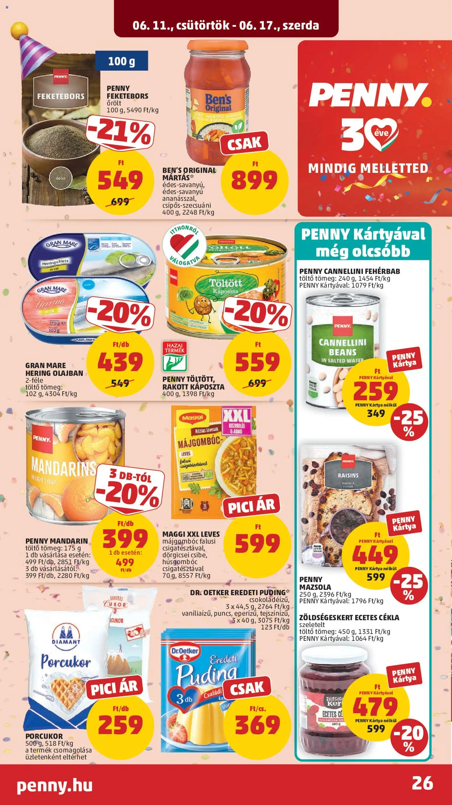 PENNY akciós ujság - amely érvényes a következő dátumtól: 11.06.2026 | Oldal: 30 | Termékek: Káposzta, Ecetes cékla, Hering, Maggi