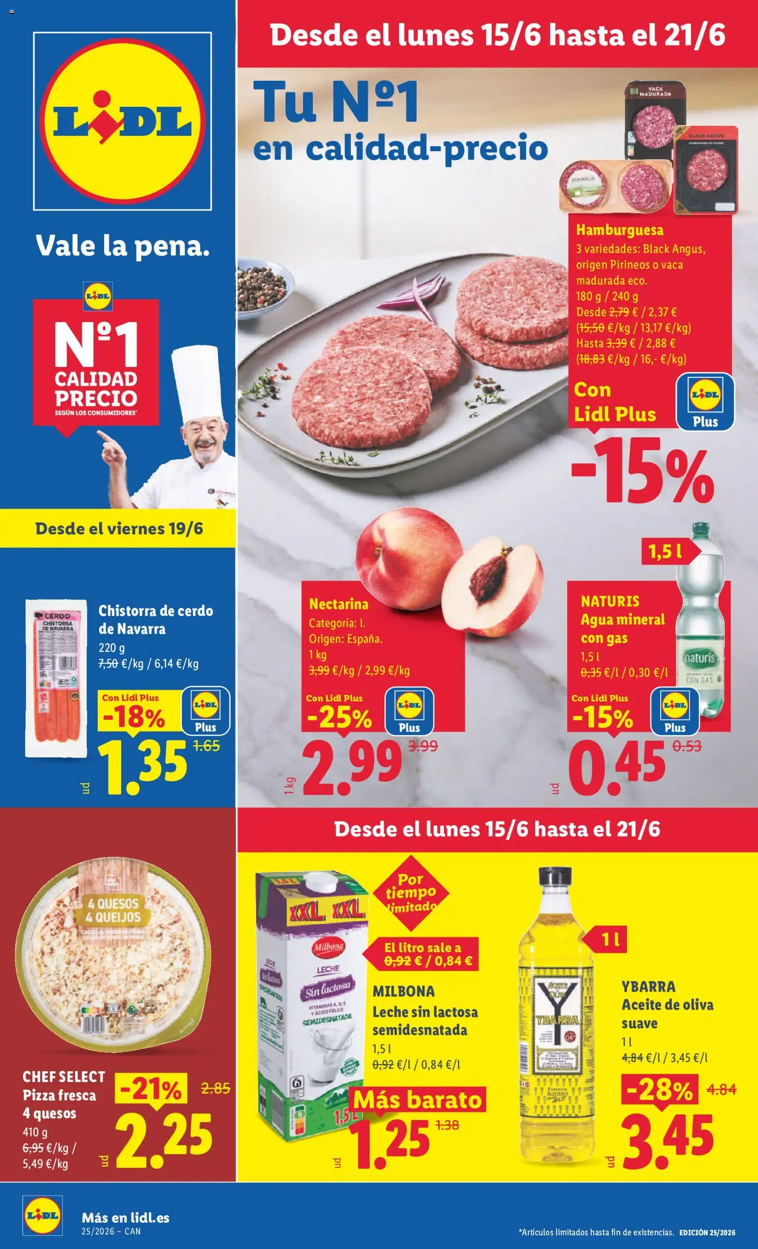 Lidl folleto Canarias │ válido desde el 15.06.2026 | Página: 1 | Productos: Pizza, Cerdo, Σοκολατούχο γάλα, Agua mineral
