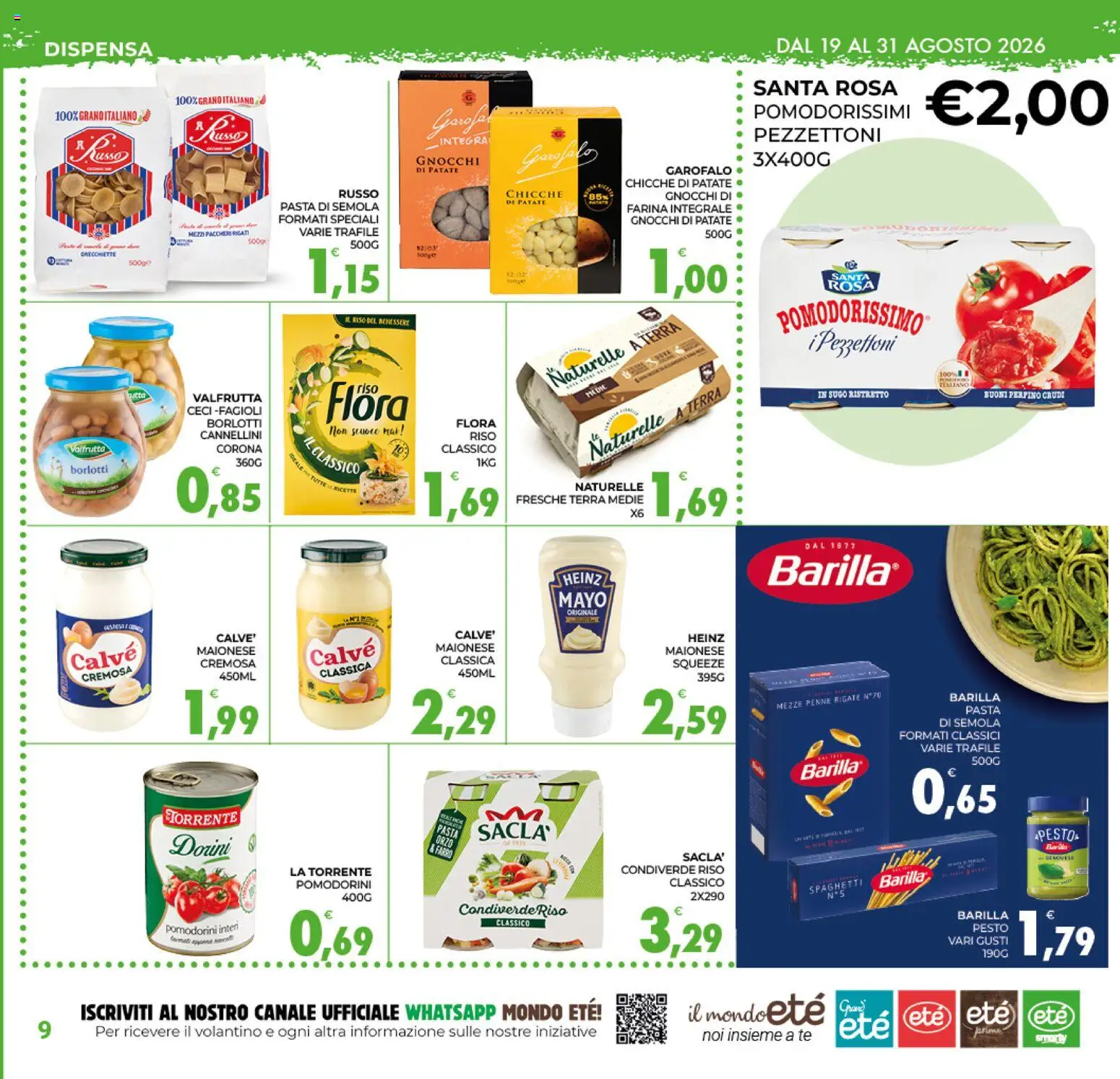 Volantino Eté del 19/08/2026 | Pagina: 9 | Prodotti: Patate, Pasta, Paccheri, Gnocchi