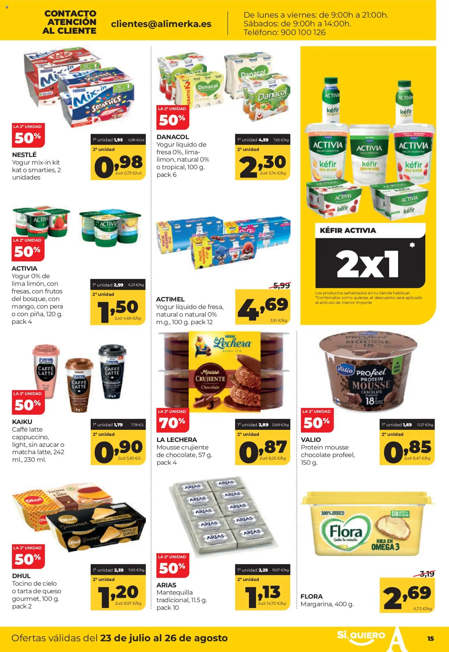 Alimerka folleto Castilla y León │ válido desde el 23/07/2026 | Página: 15 | Productos: Mousse, Yogur, Teléfono, Συσκευή ροής