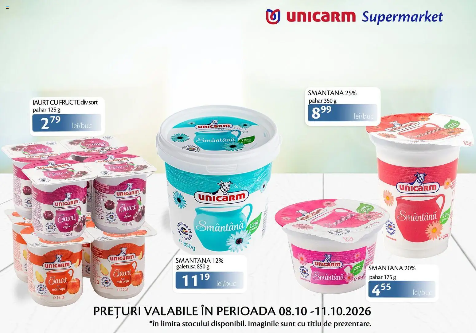 Noul catalog Unicarm – valabil de la 08.10.2026 | Pagină: 3 | Produse: Șort, Iaurt, Smântână, Fructe