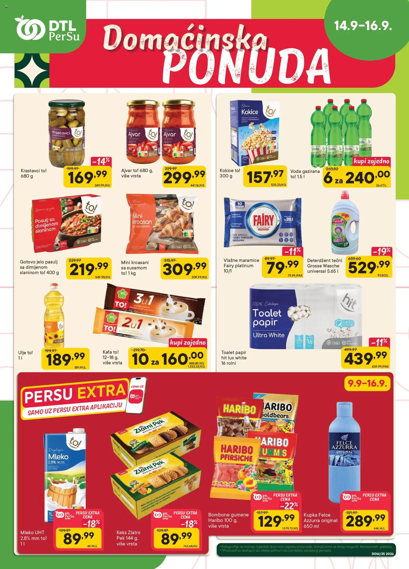PerSu katalog - važi od 14.09.2026 | Strana: 1 | Proizvode: Maramice, Kroasan, Voda, Mleko