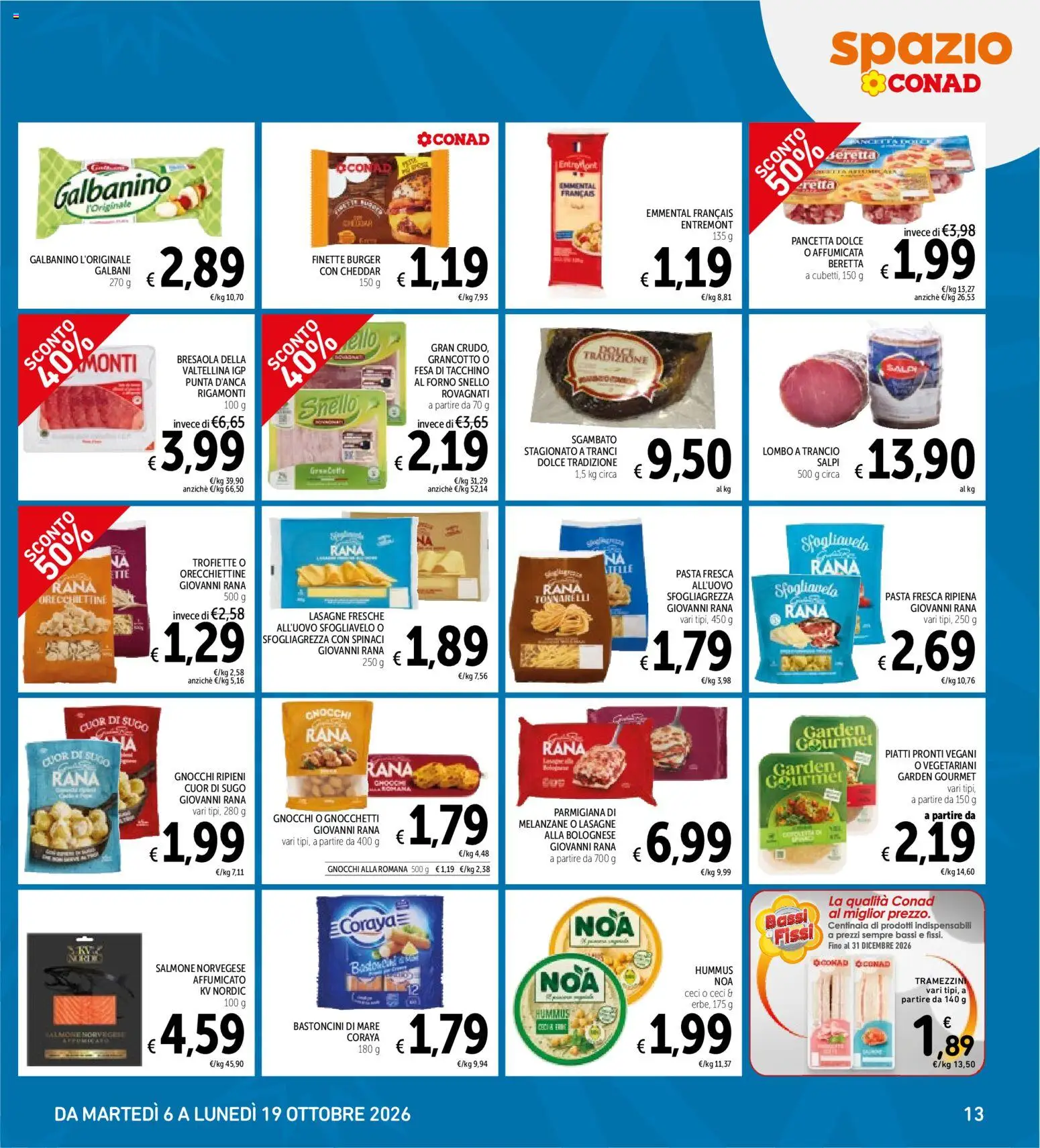 Volantino Spazio Conad del 06/10/2026 | Pagina: 13 | Prodotti: Salmone, Pancetta, Melanzane, Emmental