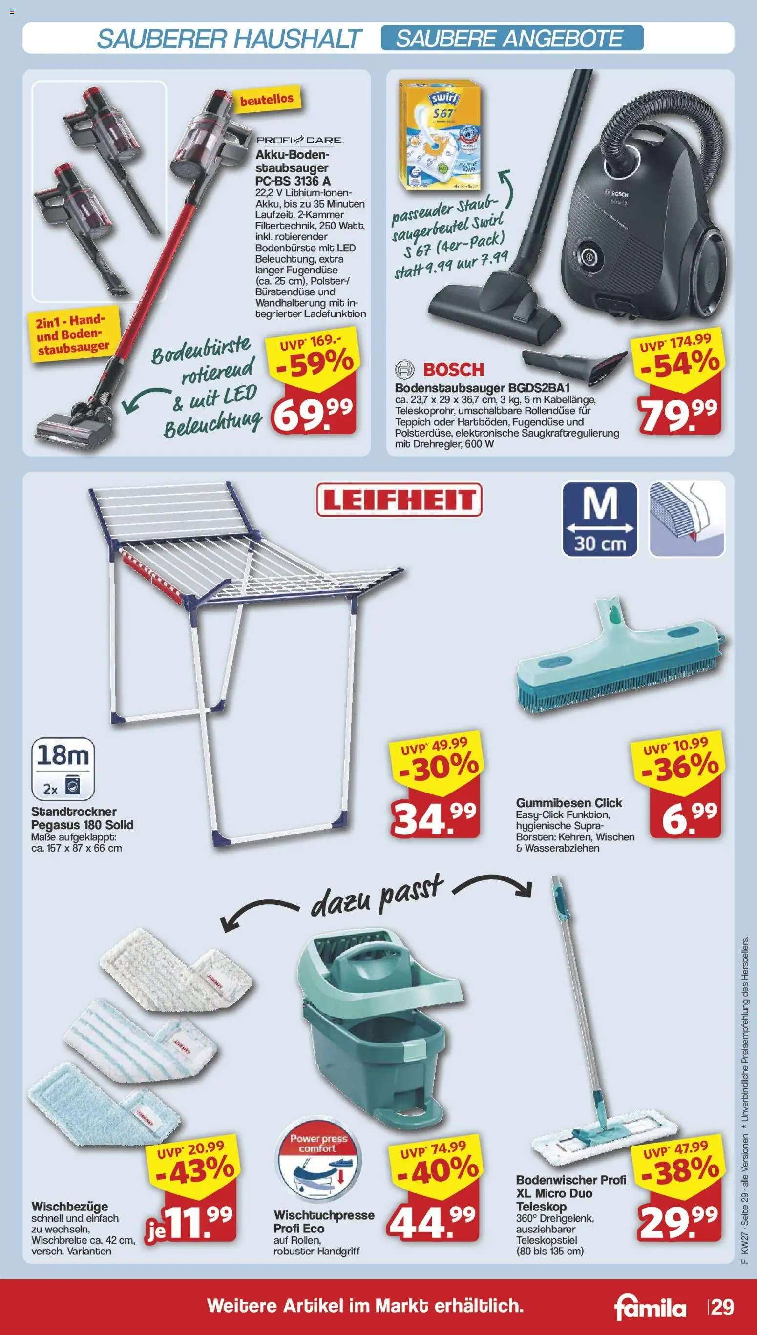 Famila Nordwest Prospekt – gültig ab 29.06.2026 | Seite: 29 | Produkte: Bosch, Staubsauger, Teppich