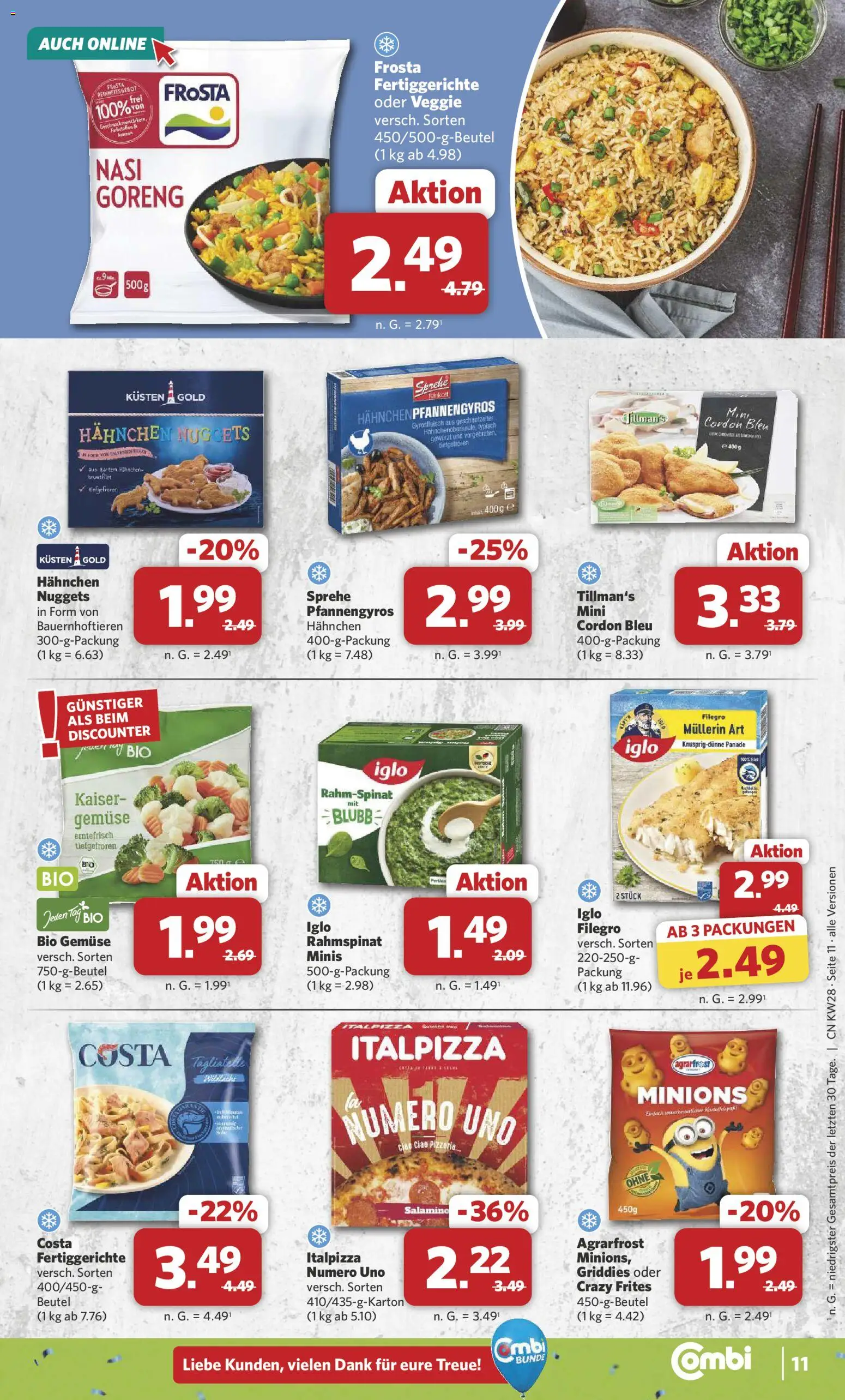 Combi Prospekt – gültig ab 06.07.2026 | Seite: 11 | Produkte: Hahnchen, Iglo, Frosta, Fertiggerichte