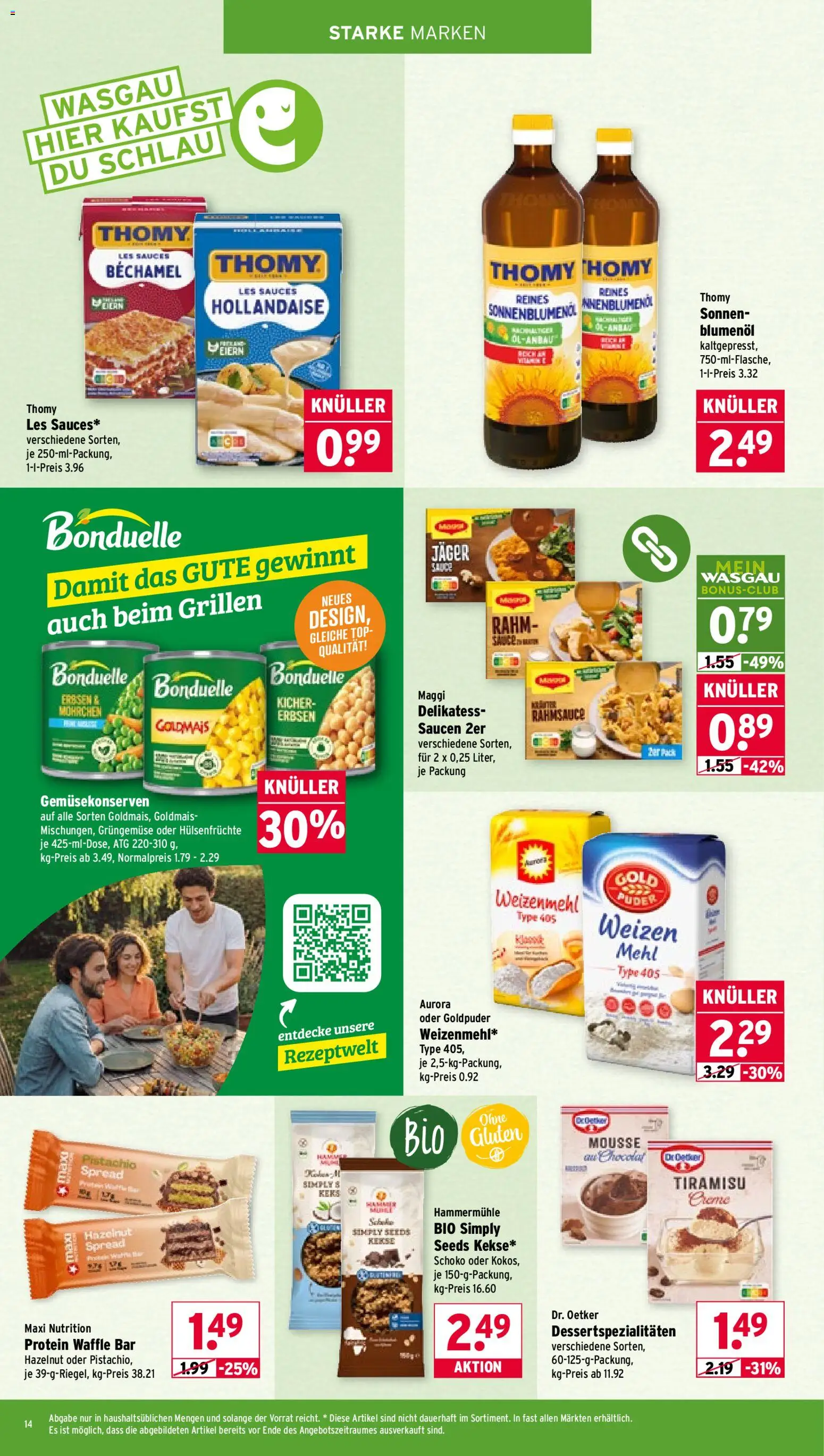 Wasgau Prospekt 	 – gültig ab 04.05.2026 | Seite: 14 | Produkte: Top, Öl, Kekse, Erbsen