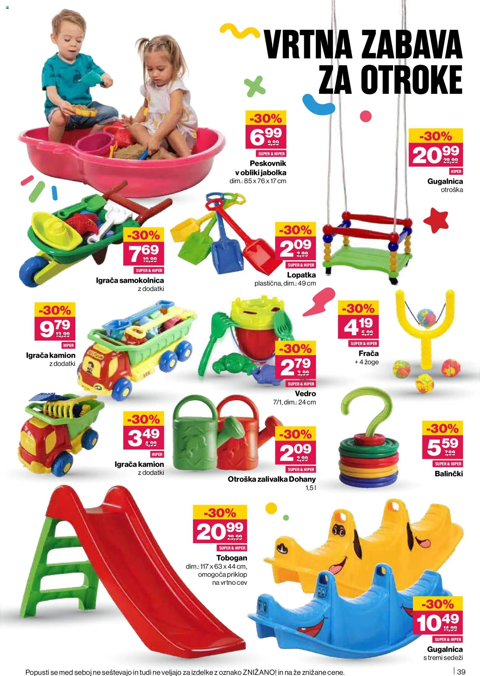 Novi Mercator katalog ponudbe – veljaven od 28.05.2026 | Stran: 39 | Izdelki: Tobogan, Gugalnica, Peskovnik, Vedro
