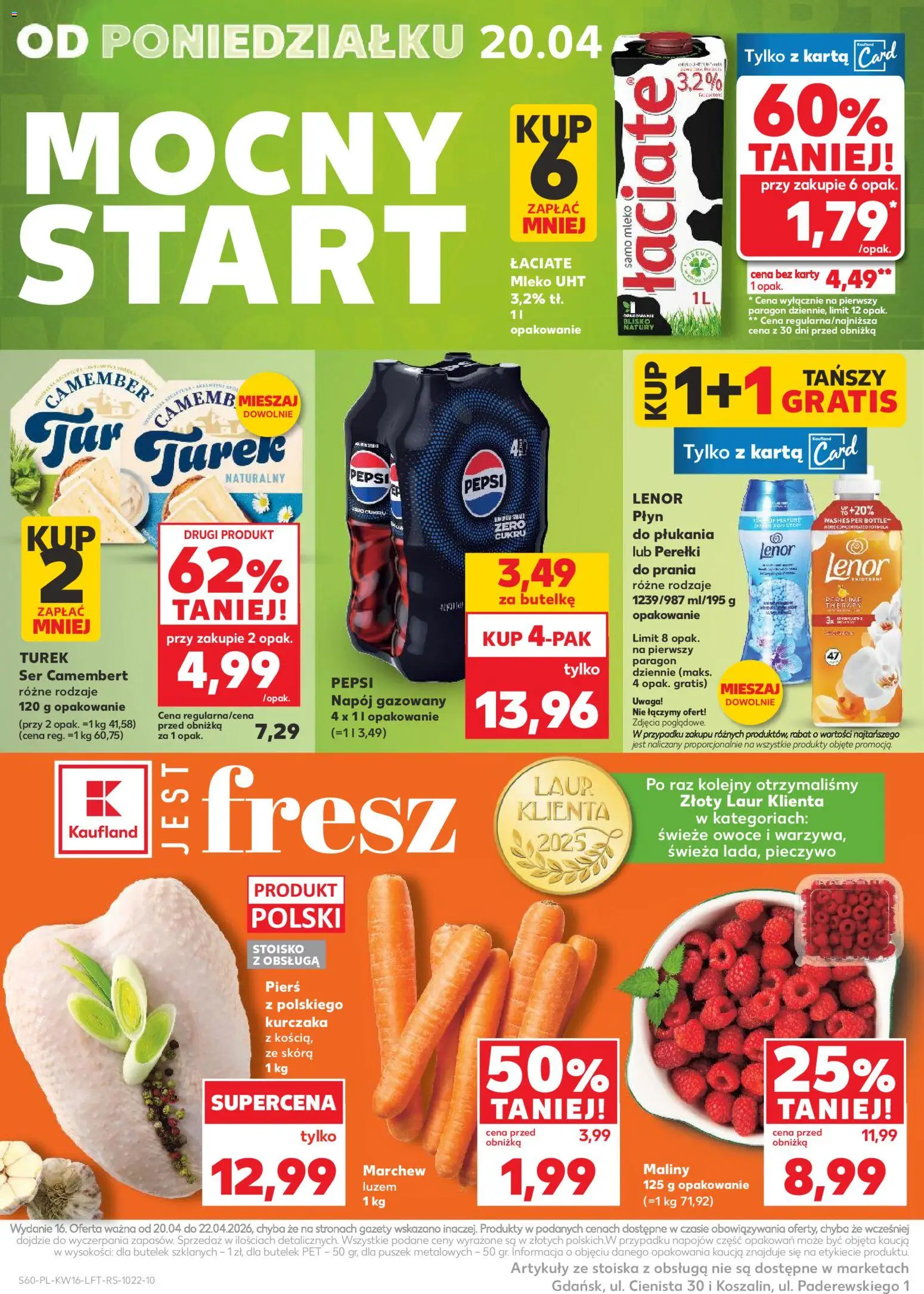 Kaufland Polsko leták od 16.04.2026 | Strana: 60 | Produkty: Lenor, Mléko, Pepsi, Karty
