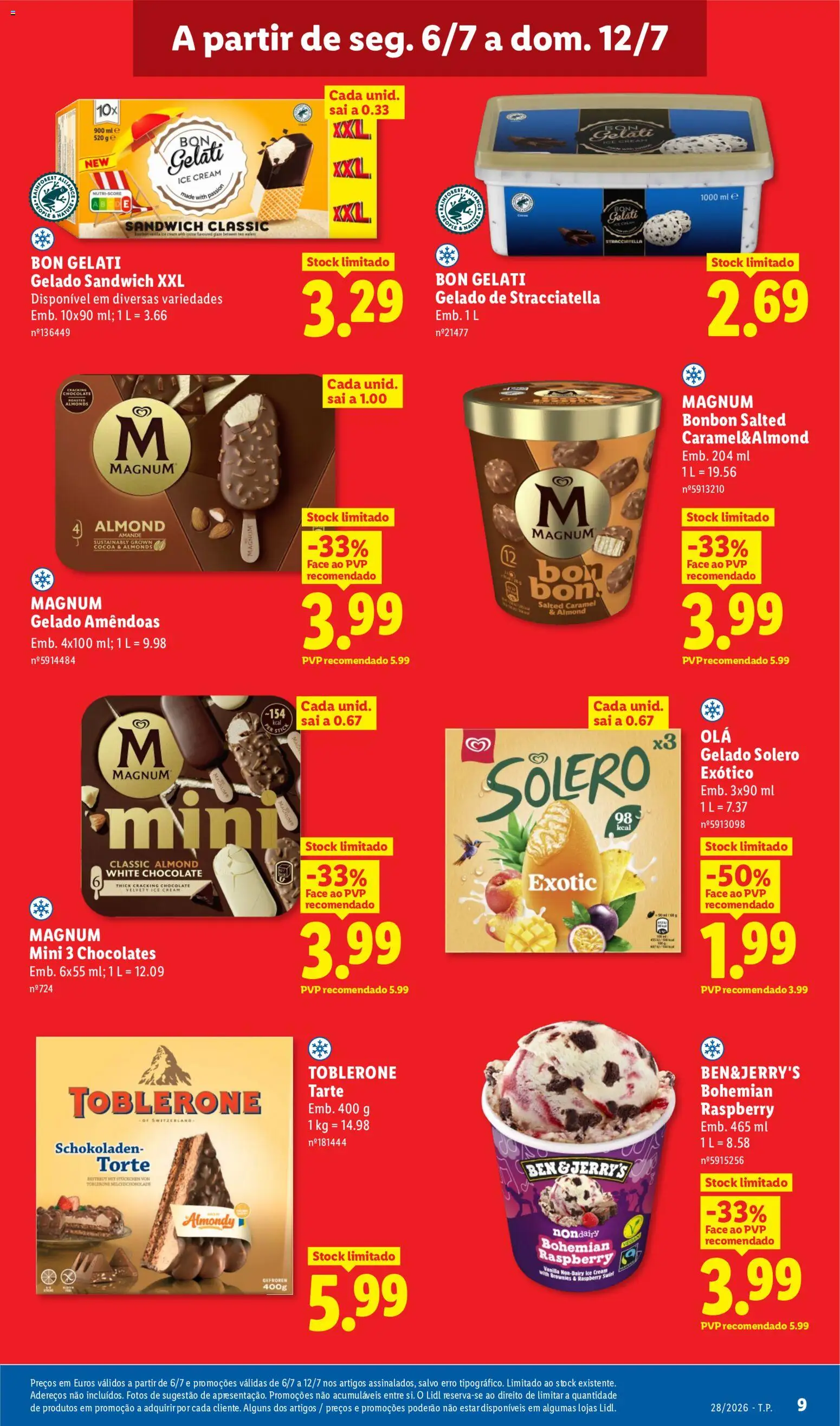 Lidl folheto │ válido de 06/07/2026 | Página: 9 | Produtos: Amêndoas, Chocolates, Tarte, Gelado sandwich