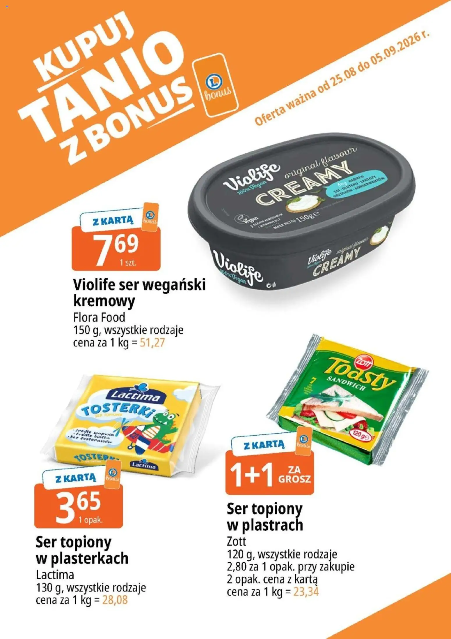 E.Leclerc gazetka - Kupuj Tanio Z Bonus od 25.08.2026 | Strona: 4 | Produkty: Karta, Ser topiony, Ser wegański, Violife