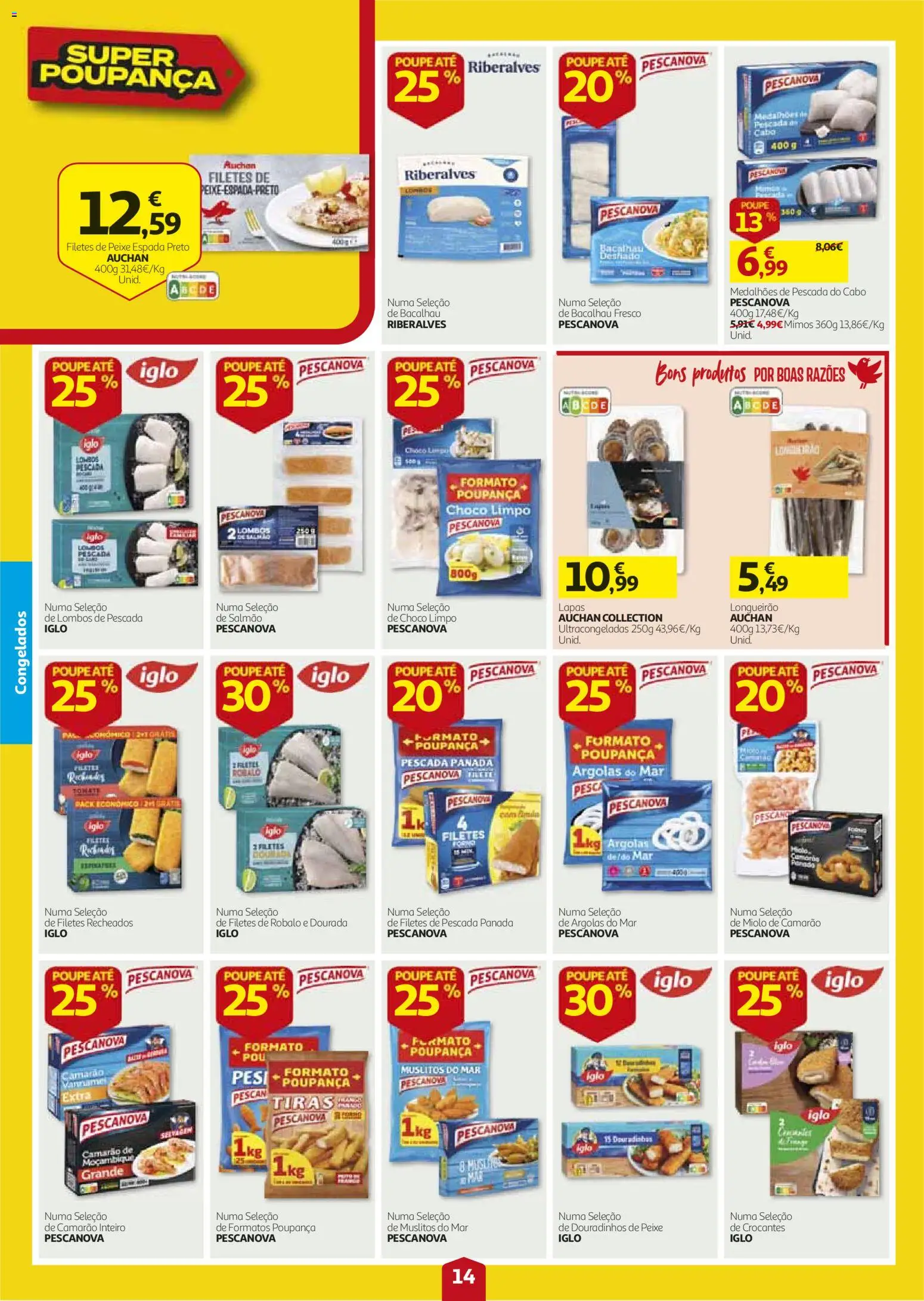 Auchan folheto │ válido de 27/08/2026 | Página: 14 | Produtos: Dourada, Douradinhos de peixe, Camarão, Salmão