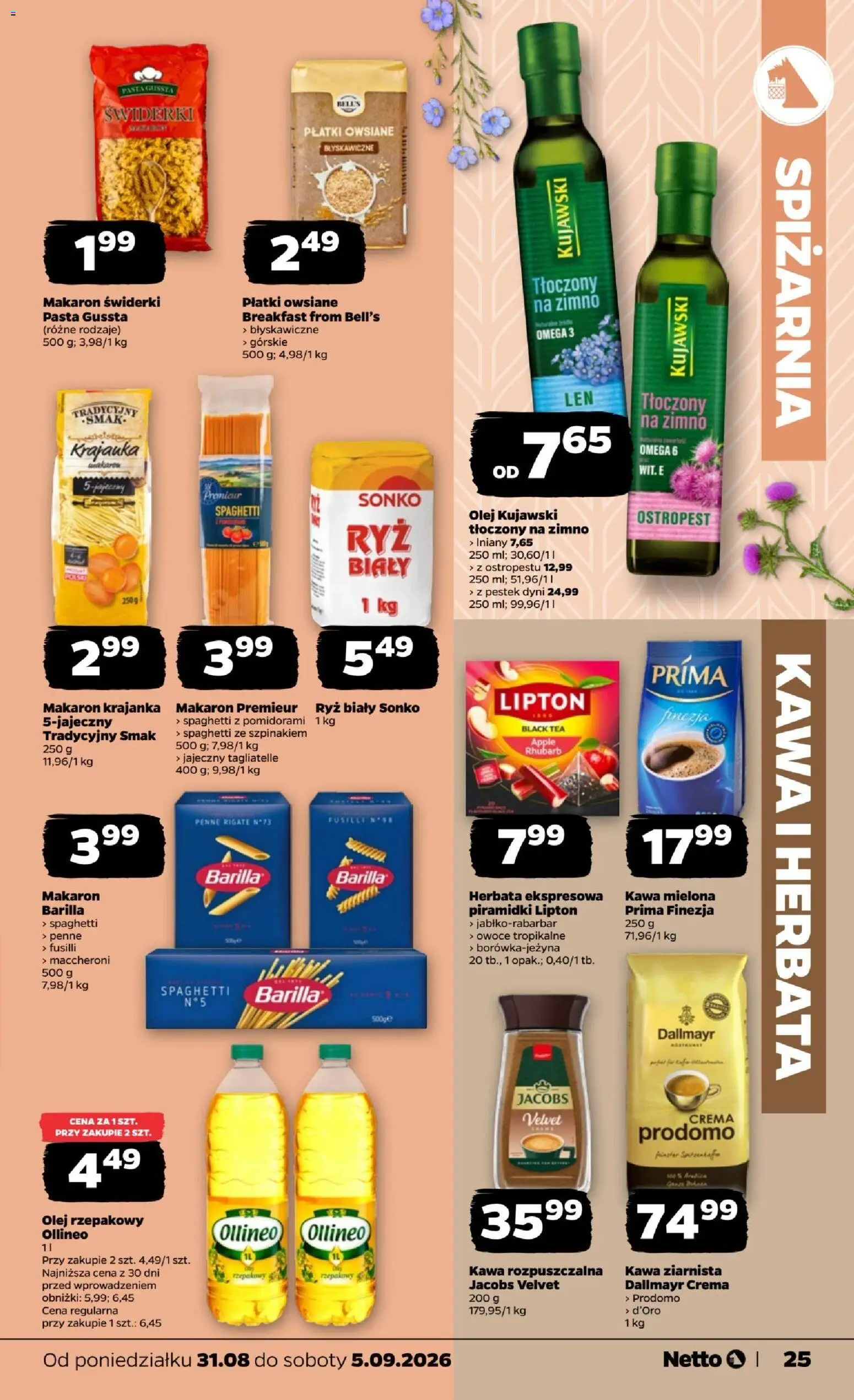Netto gazetka od poniedziałku od 31.08.2026 | Strona: 25 | Produkty: Owoce tropikalne, Omega, Omega 3, Kawa mielona
