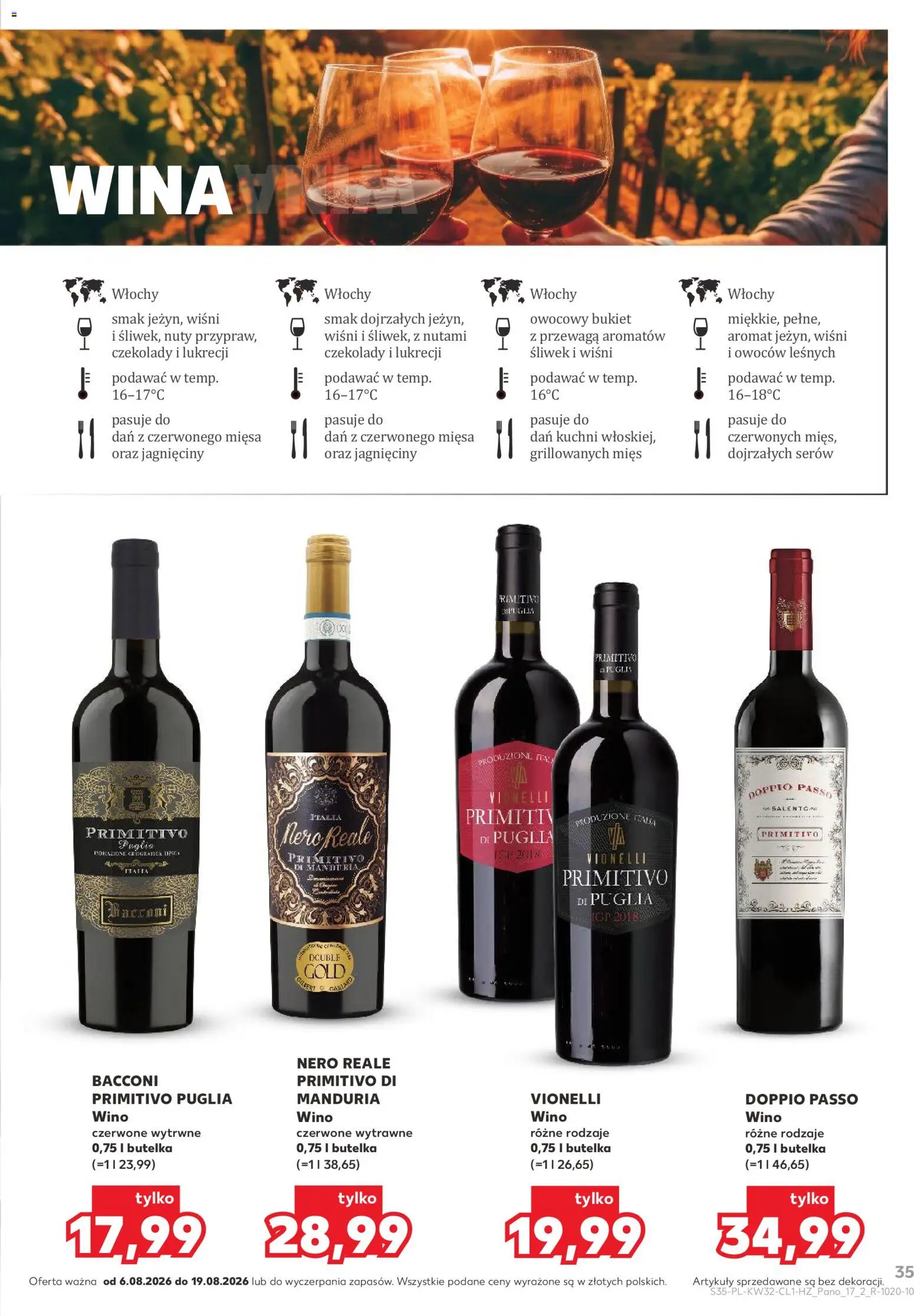 Kaufland Polsko leták - Barek od 06.08.2026 | Strana: 35 | Produkty: Primitivo Puglia, Primitivo