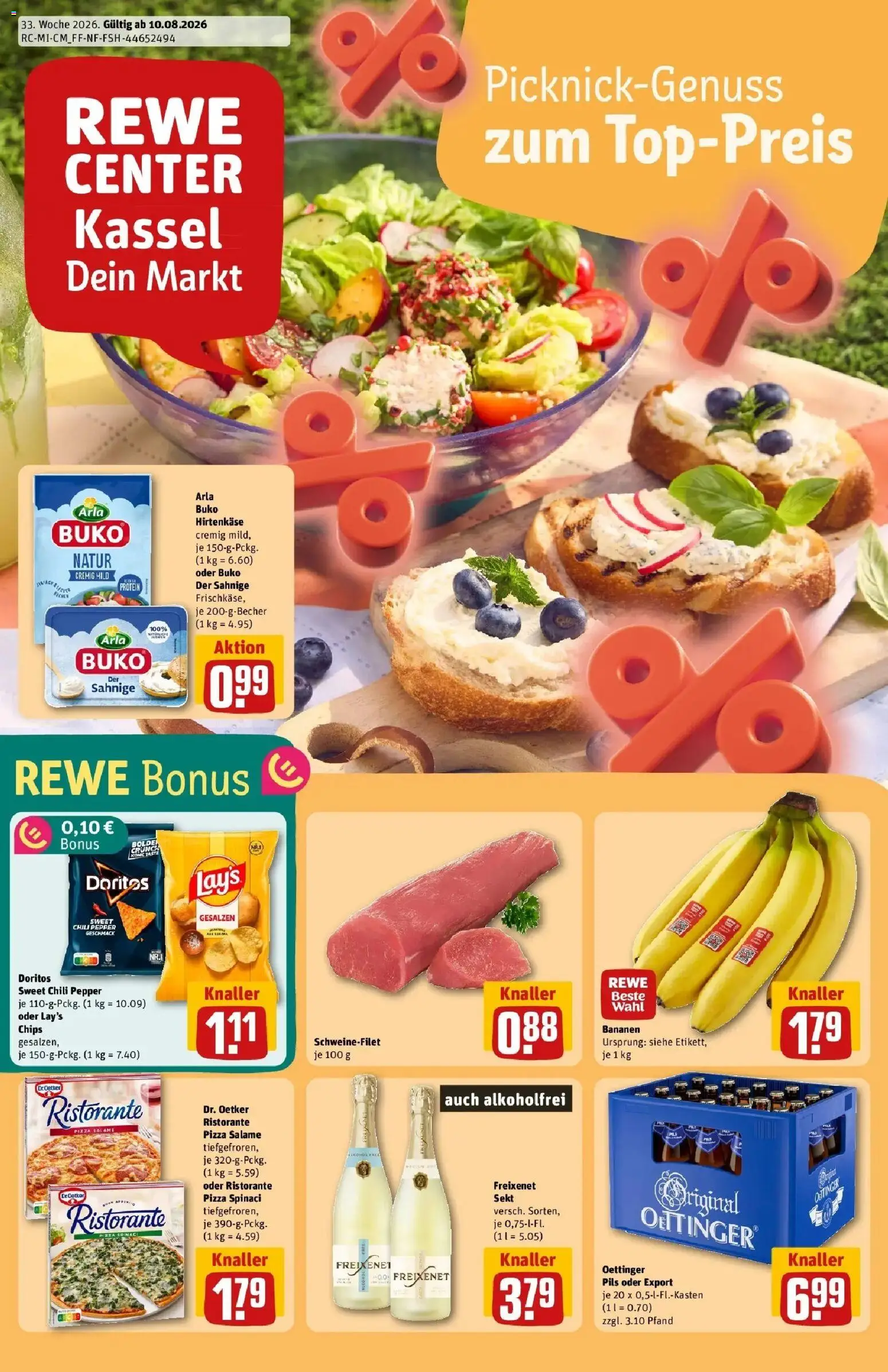 REWE Prospekt ab 10.08.2026 zum Blättern » Angebote | Seite: 1 | Produkte: Ristorante, Freixenet, Pils, Pizza