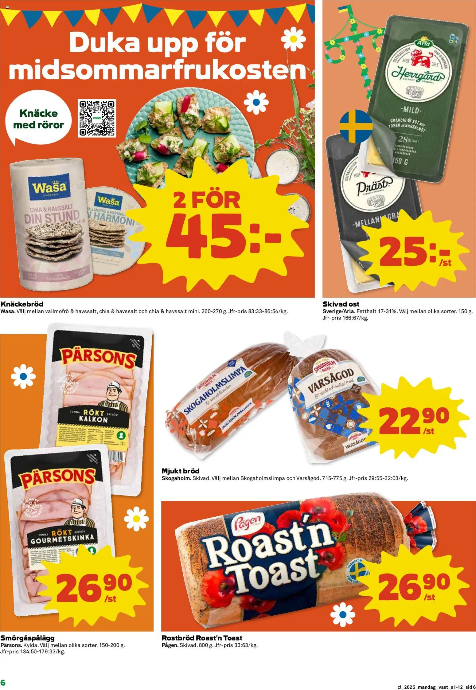 Coop reklamblad aktuell från 15.06.2026 | Sida: 6 | Produkter: Rostbröd, Knäckebröd, Ost, Bröd