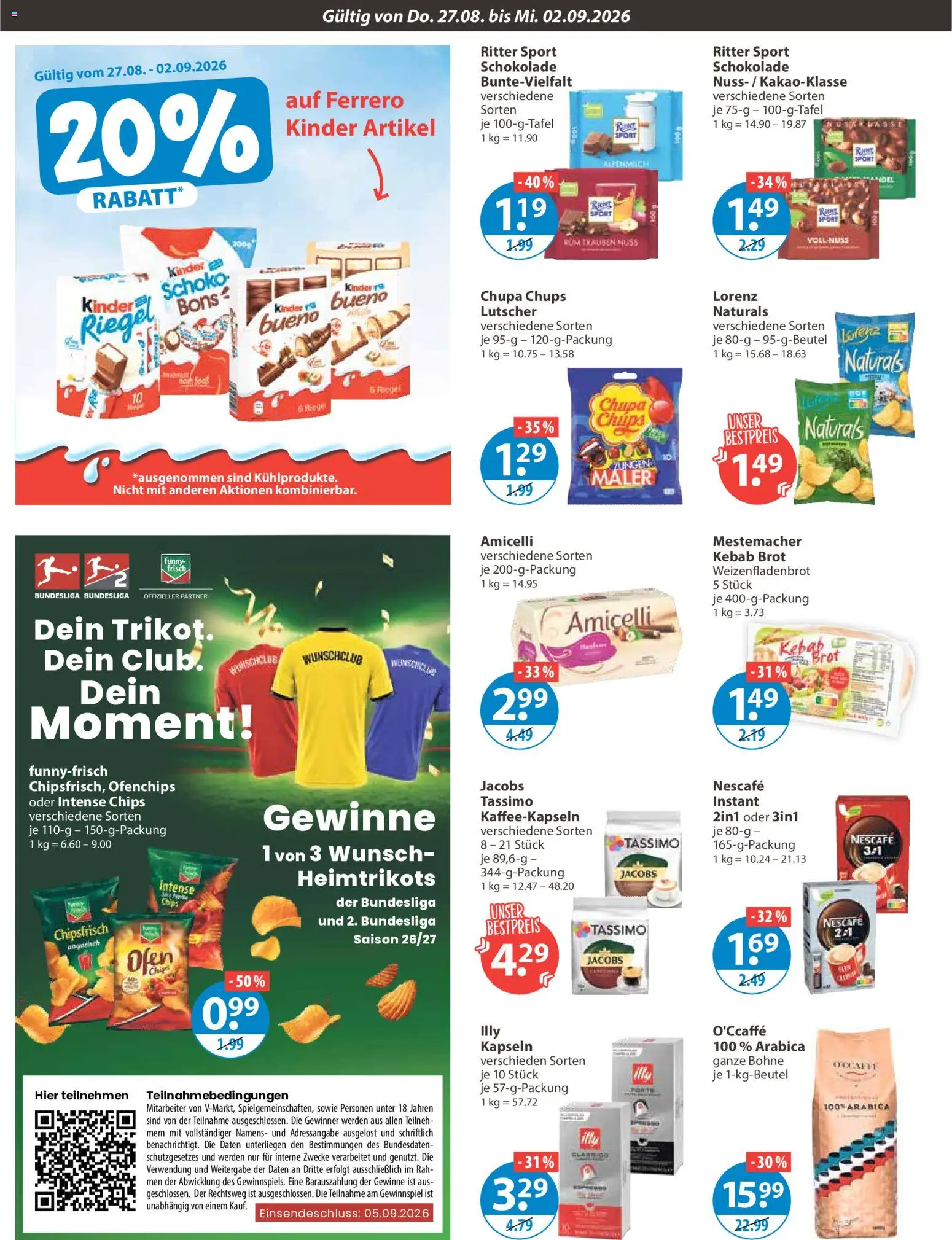V-Markt Angebote – gültig ab 27.08.2026 | Seite: 8 | Produkte: Schokolade, Ritter sport, Lutscher, Brot