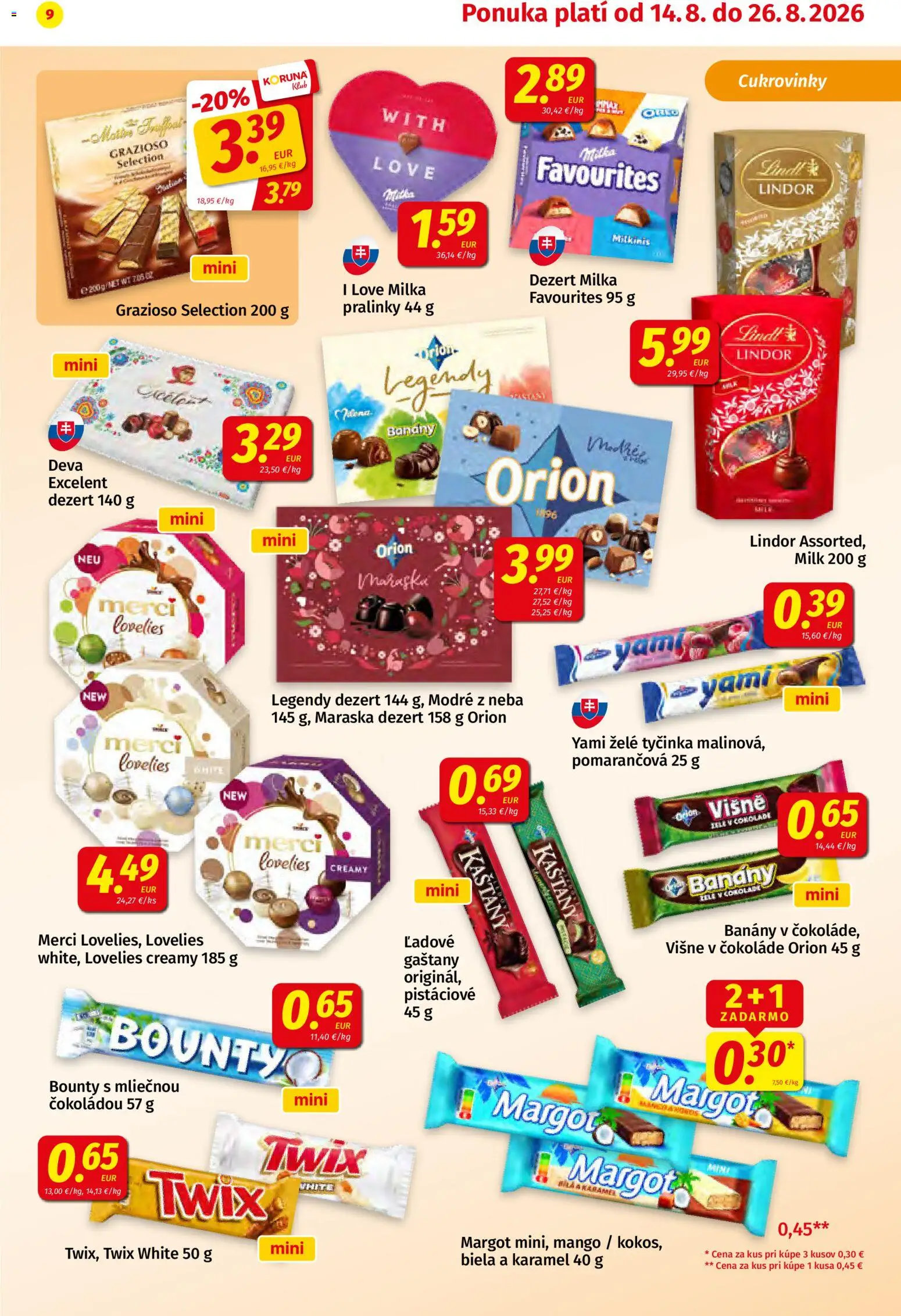 Nové Koruna akcie – leták je platný od 14.08.2026 | Strana: 9 | Produkty: Gaštany, Merci, Milka, Dezert