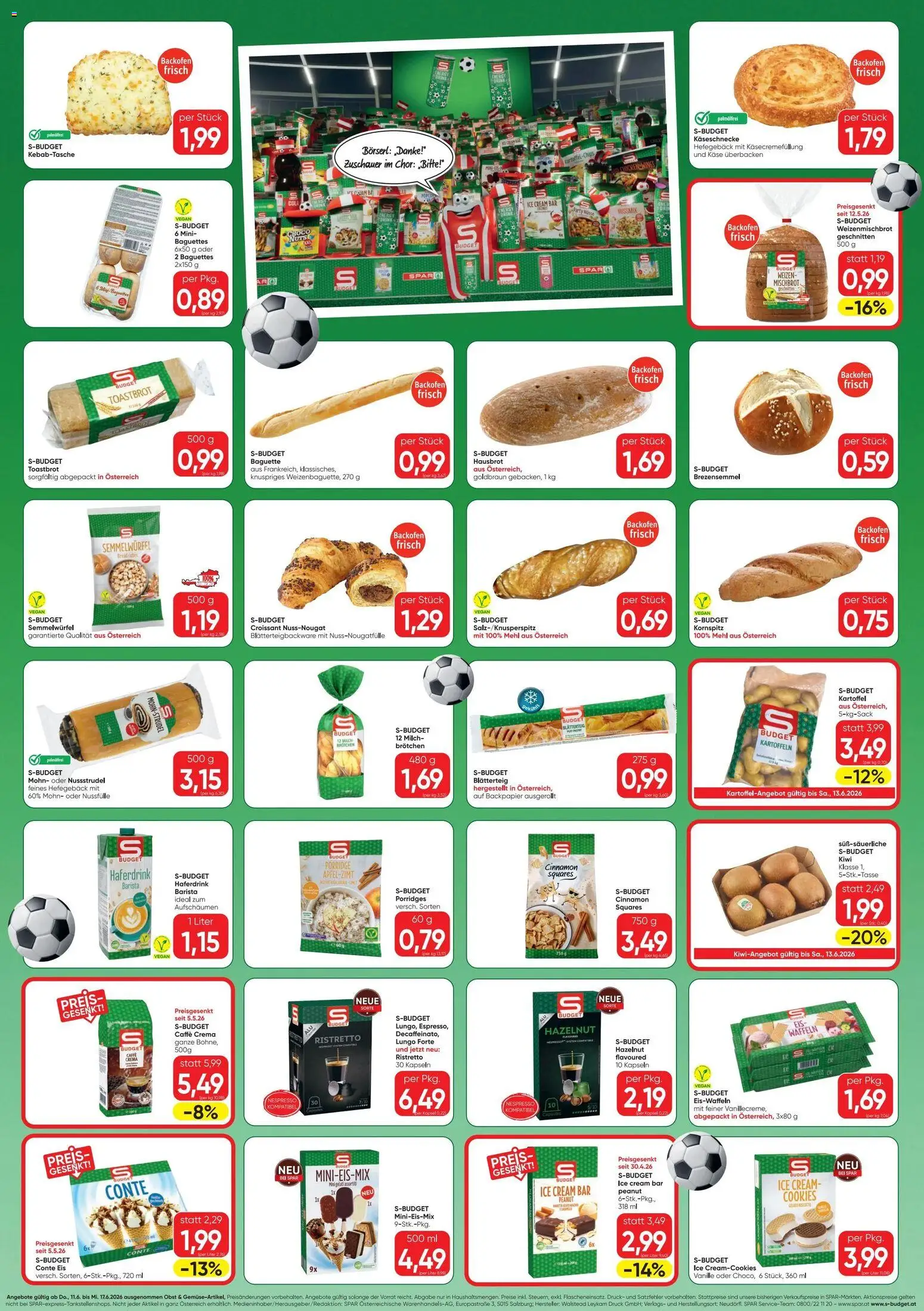 Spar Budget gültig ab 08.06.2026 | Seite: 4 | Produkte: Chips, Eis, Kartoffeln, Milch