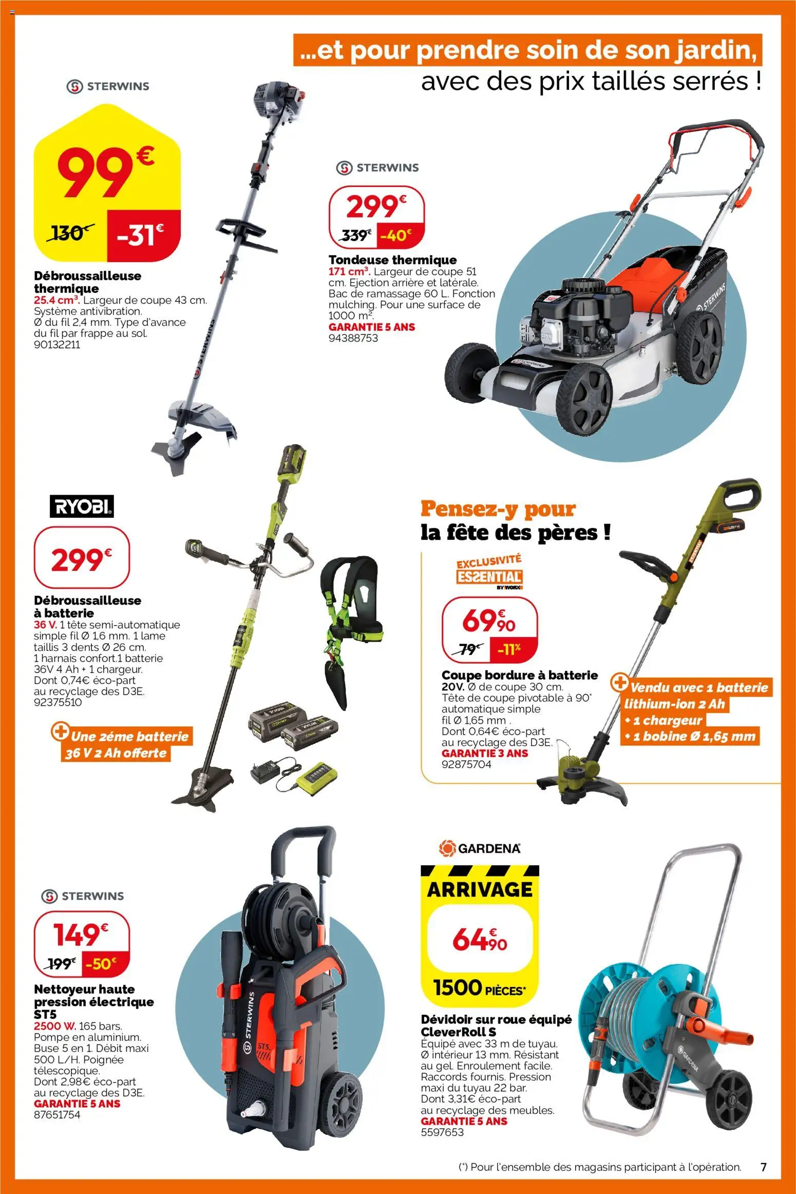 {H1} | Page: 7 | Produits: Coupe bordure, Débroussailleuse, Tondeuse, Batterie