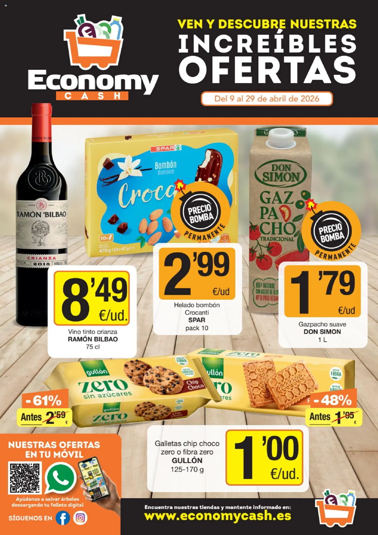 Economy Cash folleto │ válido desde el 09.04.2026 | Página: 1 | Productos: Helado bombón, Vino, Galletas, Helado