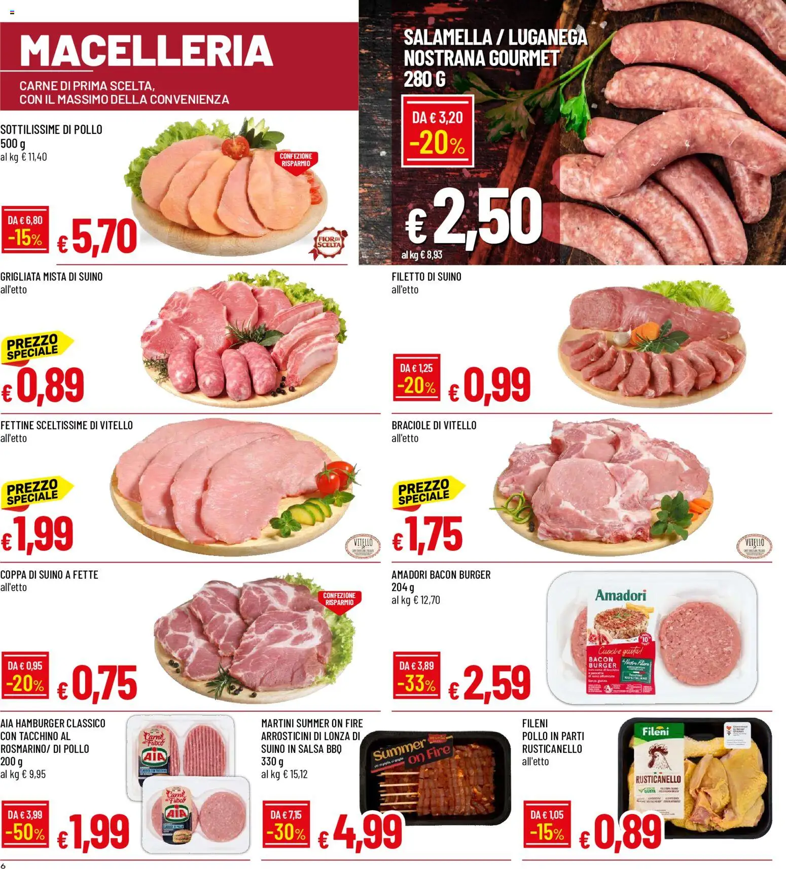 Volantino Galassia del 23/07/2026 | Pagina: 6 | Prodotti: Salamella, Pollo, Suino, Hamburger