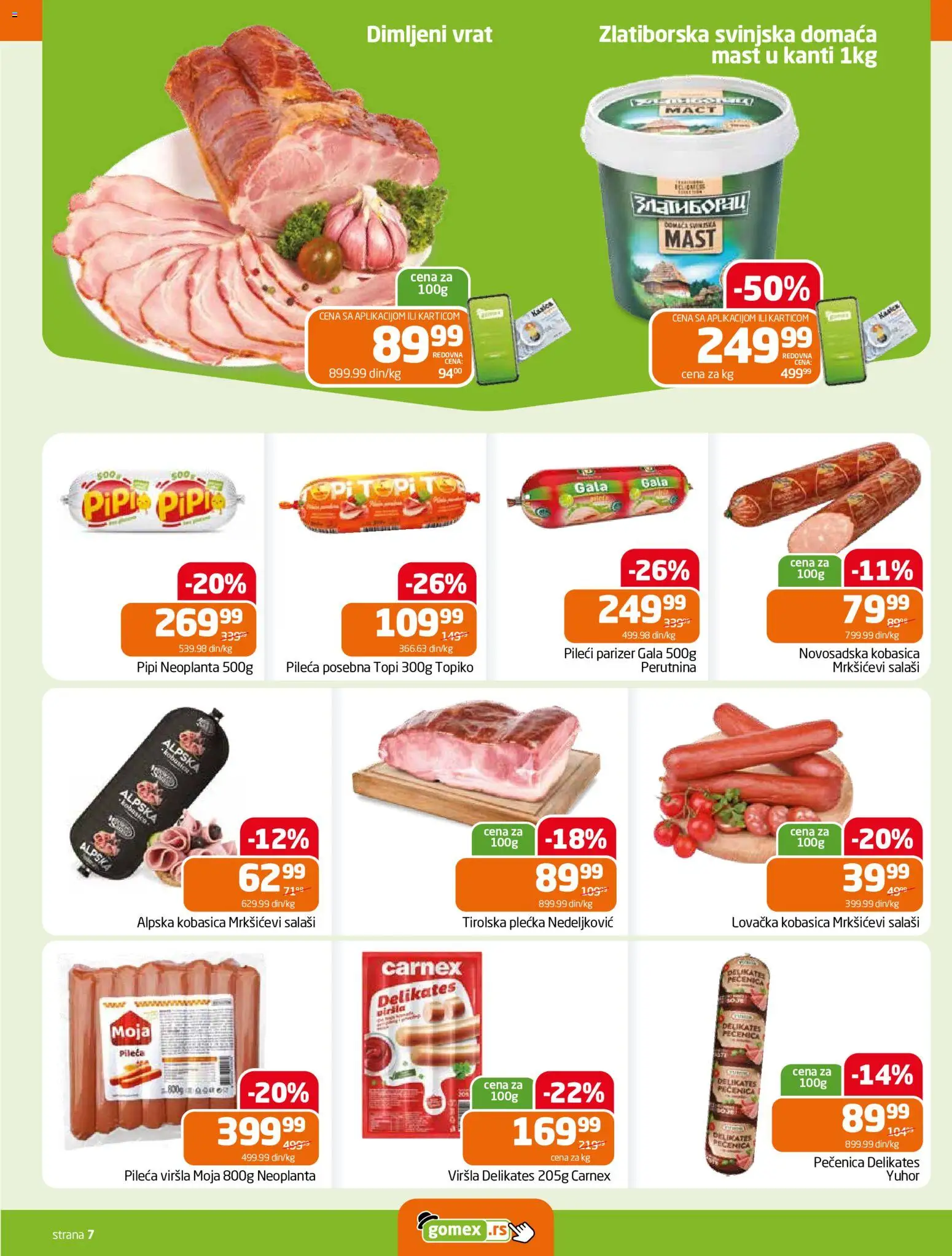 Gomex katalog - važi od 27.05.2026 | Strana: 7 | Proizvode: Parizer, Mast, Kobasica, Pečenica
