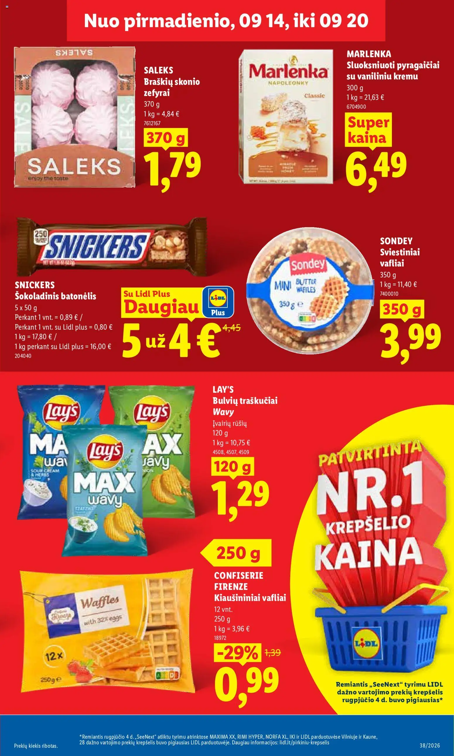 LIDL akcijos nuo 2026.09.14 | Puslapis: 11 | Prekių: Krepšelis, Vafliai, Šokoladinis batonėlis, Traškučiai