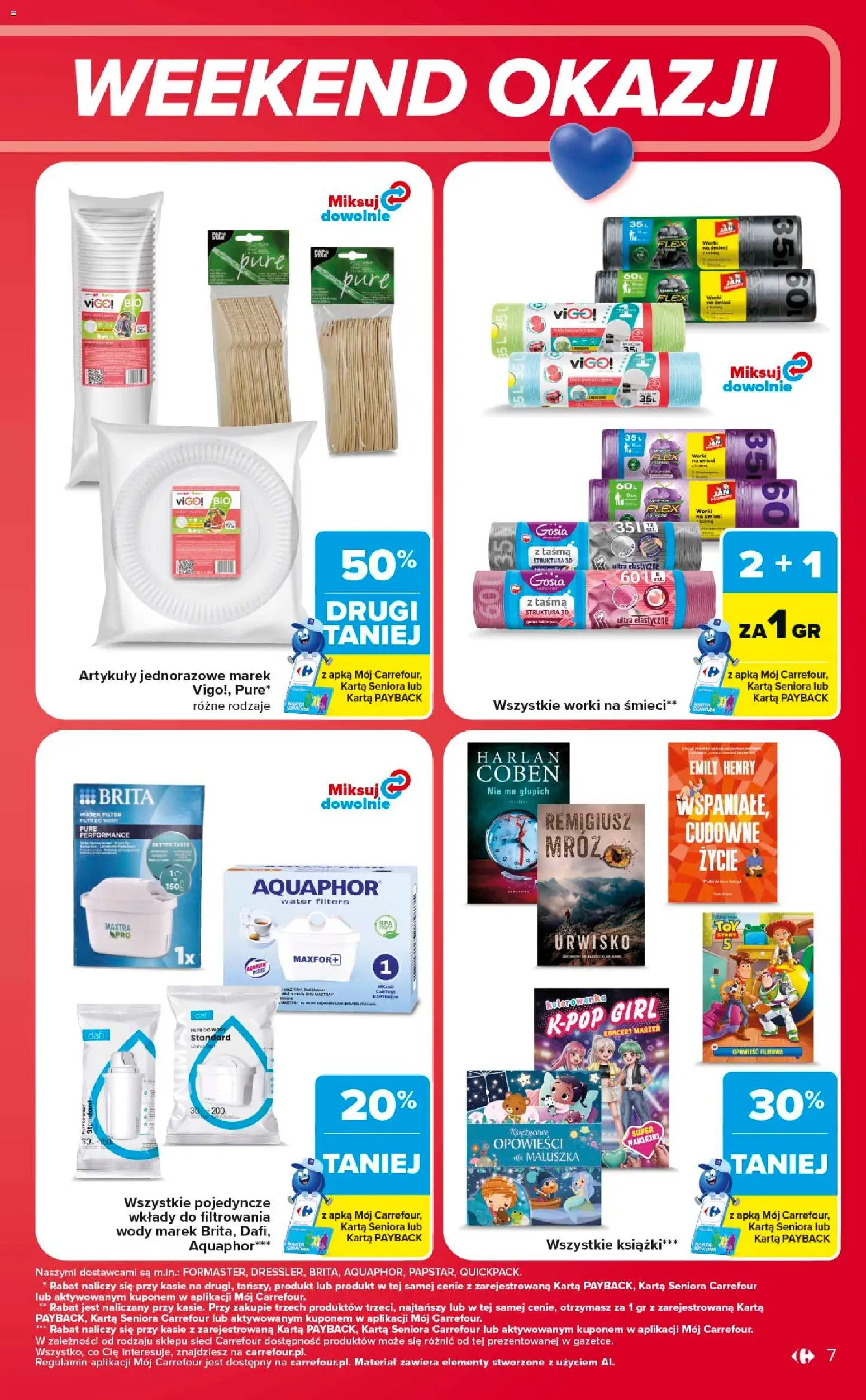 Carrefour gazetka - Weekend okazji od 25.06.2026 | Strona: 7 | Produkty: Karta, Filtr do wody, Książki, Naklejki