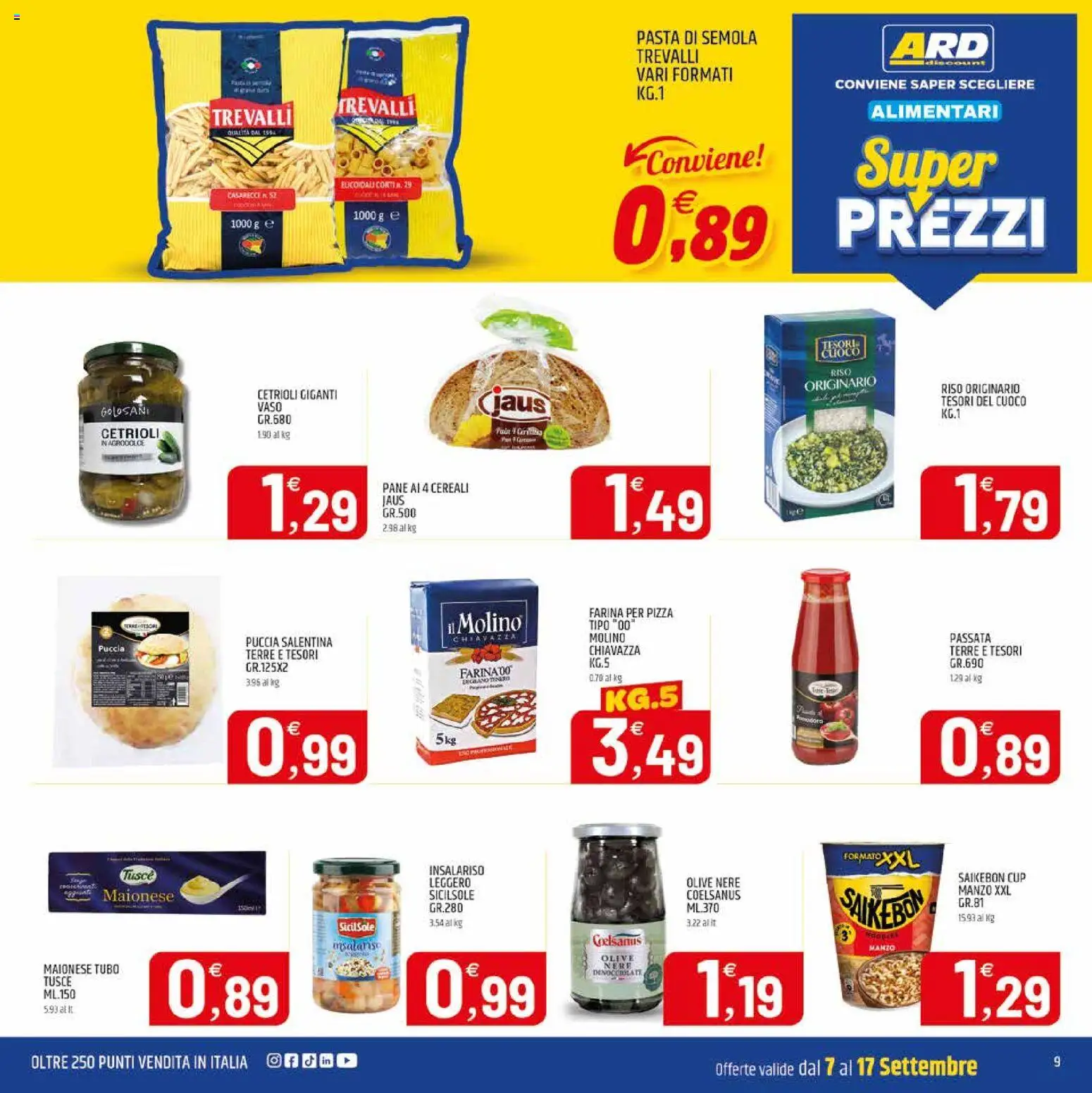 Volantino ARD Discount del 07/09/2026 | Pagina: 9 | Prodotti: Pizza, Cereali, Tubo, Pasta