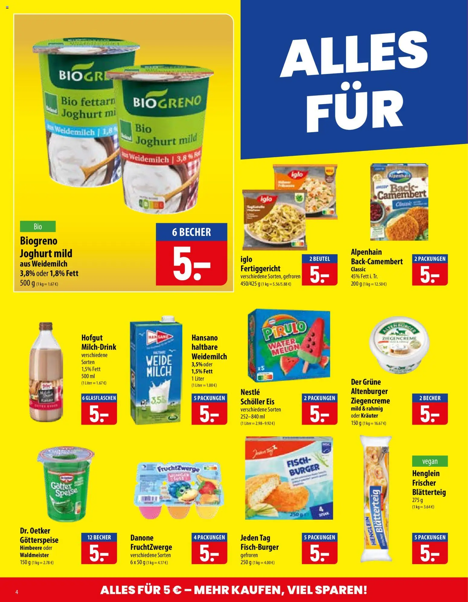 Famila Prospekt – gültig ab 21.09.2026 | Seite: 4 | Produkte: Milch, Iglo, Camembert, Eis