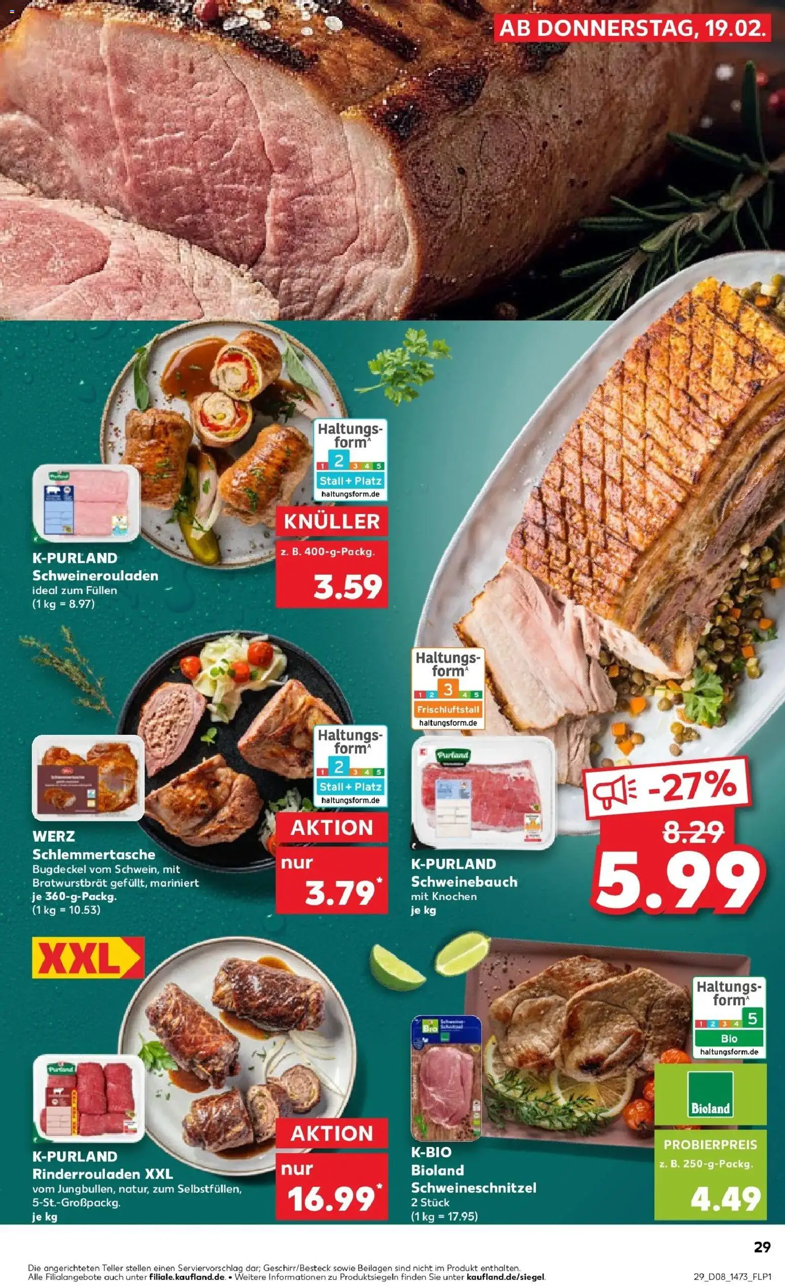 Kaufland prospekt Dresden	 – gültig ab 22.02.2026 | Seite: 29 | Produkte: Rinderrouladen, Schweinebauch