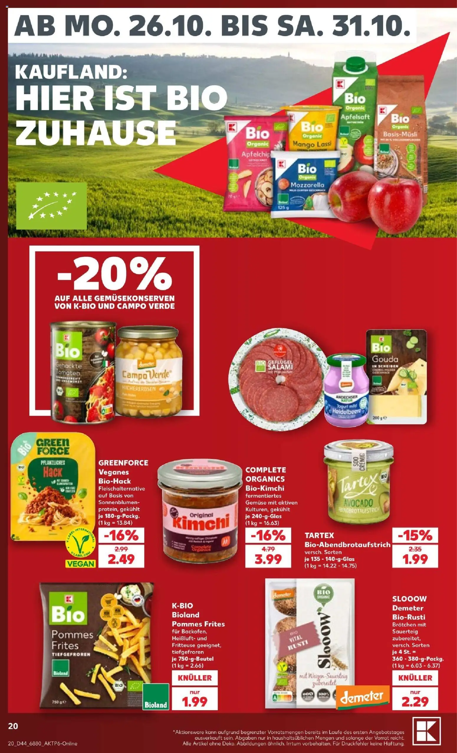 Kaufland Prospekt Völklingen – gültig ab 26.10.2026 | Seite: 20 | Produkte: Mozzarella, Pommes, Salami, Fritteuse