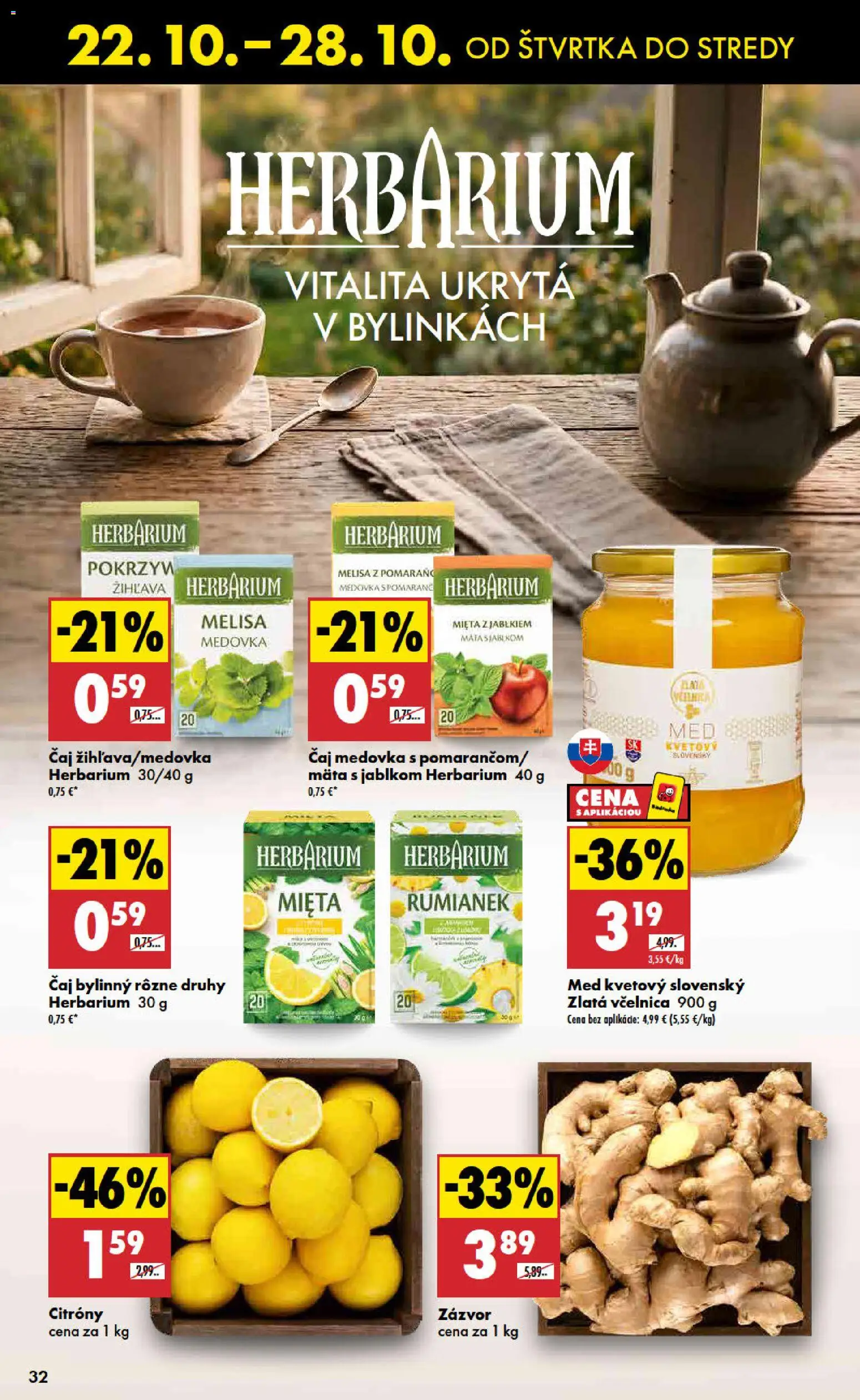 Nové Biedronka akcie – leták je platný od 22.10.2026 | Strana: 32 | Produkty: Zázvor, Čaj, Citróny, Med