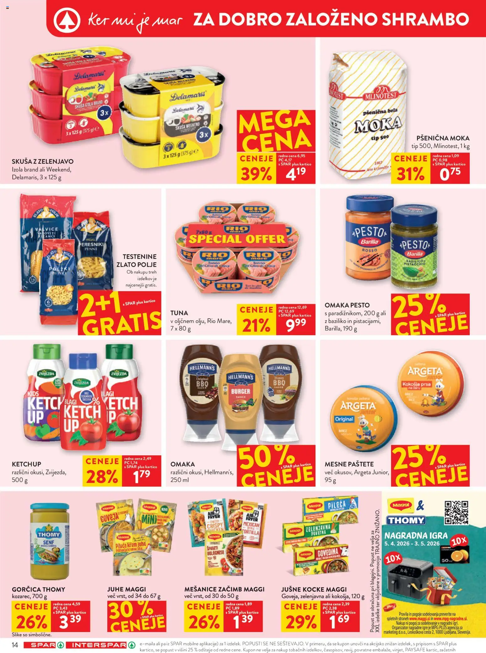 Novi Spar katalog ponudbe – veljaven od 29.04.2026 | Stran: 16 | Izdelki: Tuna, Gorčica, Pesto, Testenine