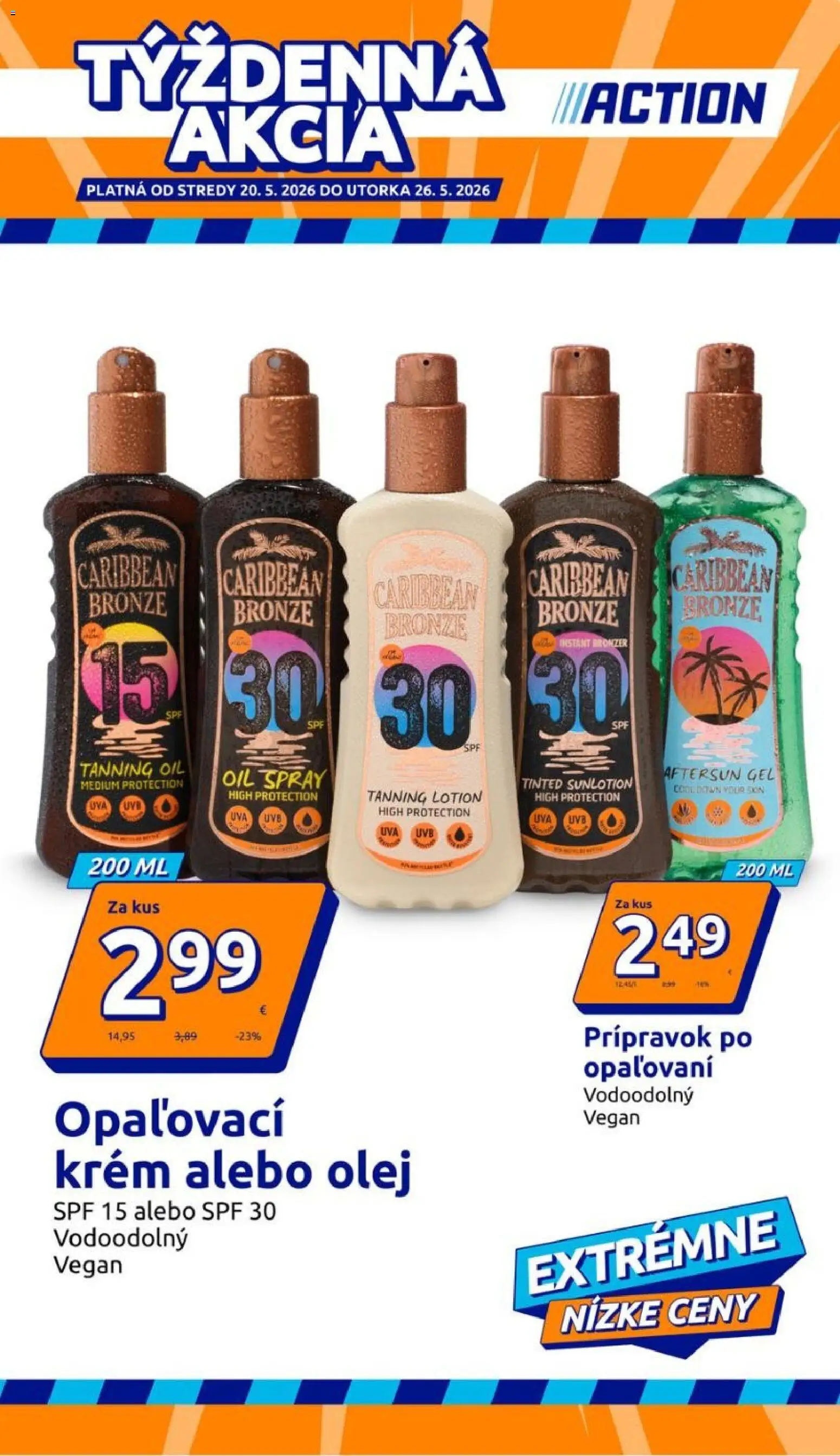 Nové Action akcie – leták je platný od 20.05.2026 | Strana: 1 | Produkty: Olej, Bronzer, Krém