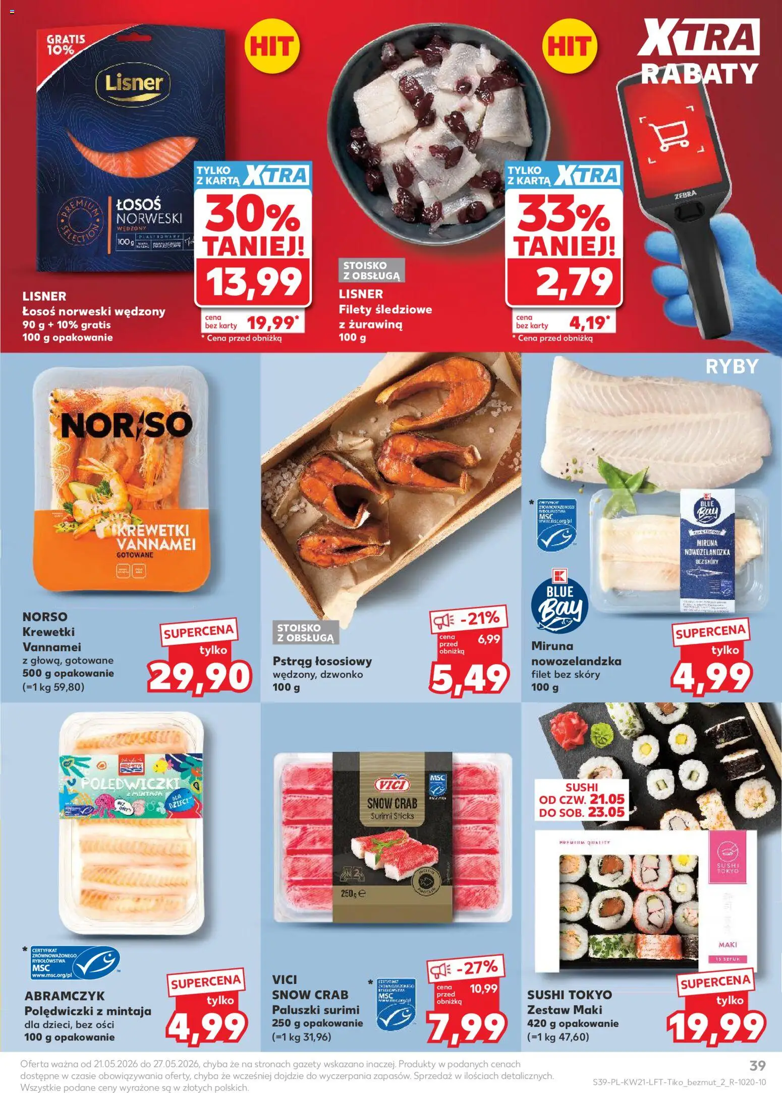 Kaufland Polsko leták od 21.05.2026 | Strana: 39 | Produkty: Ryby, Losos, Sushi, Filet