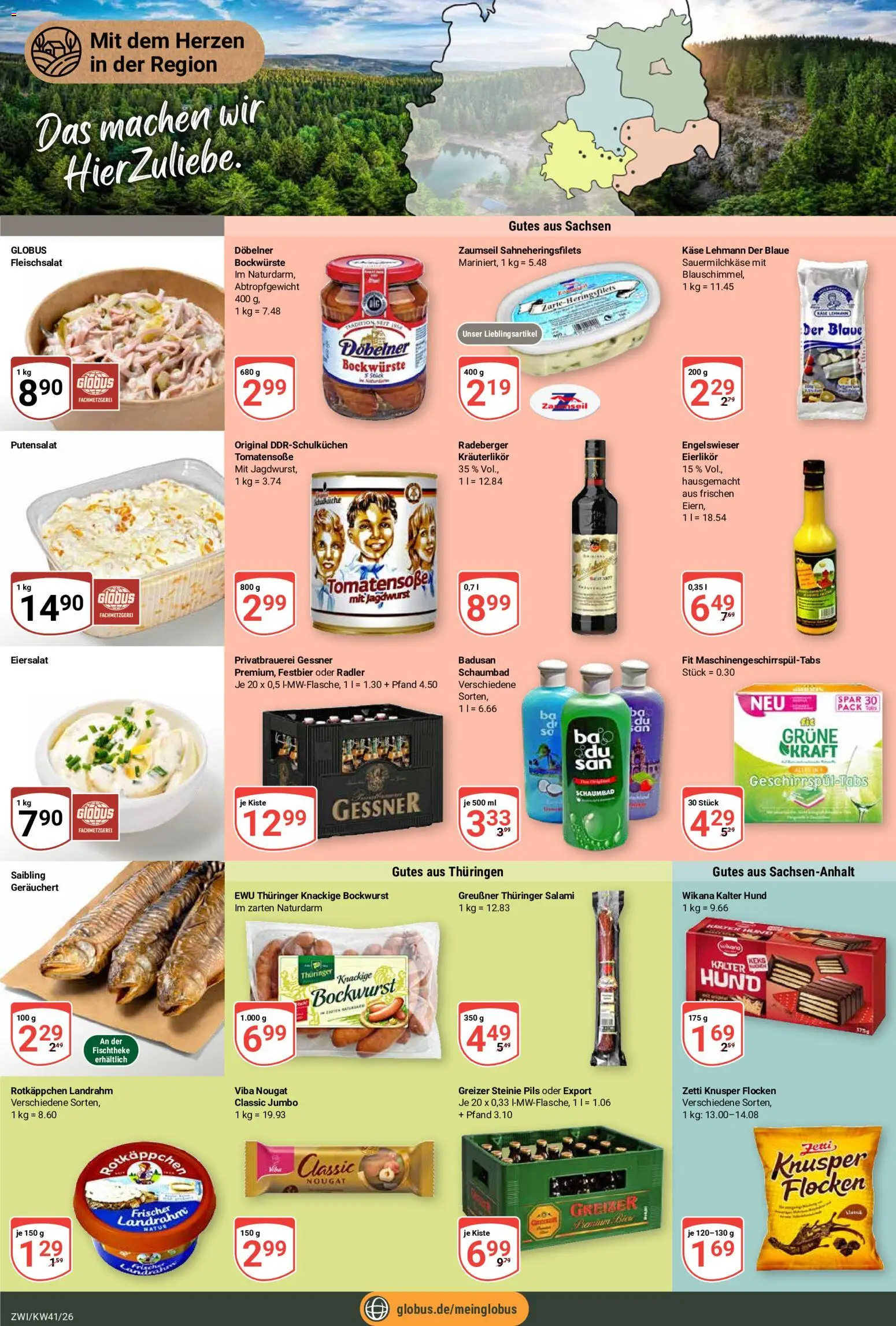 Globus Prospekt Zwickau – gültig ab 05.10.2026 | Seite: 8 | Produkte: Bockwurst, Käse, Rotkäppchen, Flocken