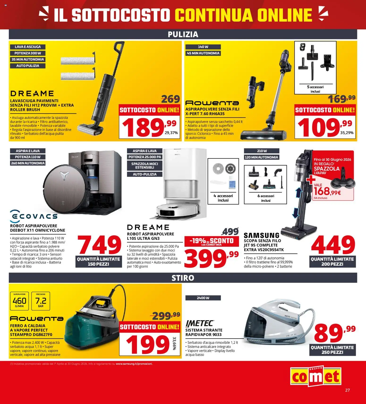 Volantino Comet del 18.05.2026 | Pagina: 27 | Prodotti: Caldaia, Anticalcare, Batteria, Samsung