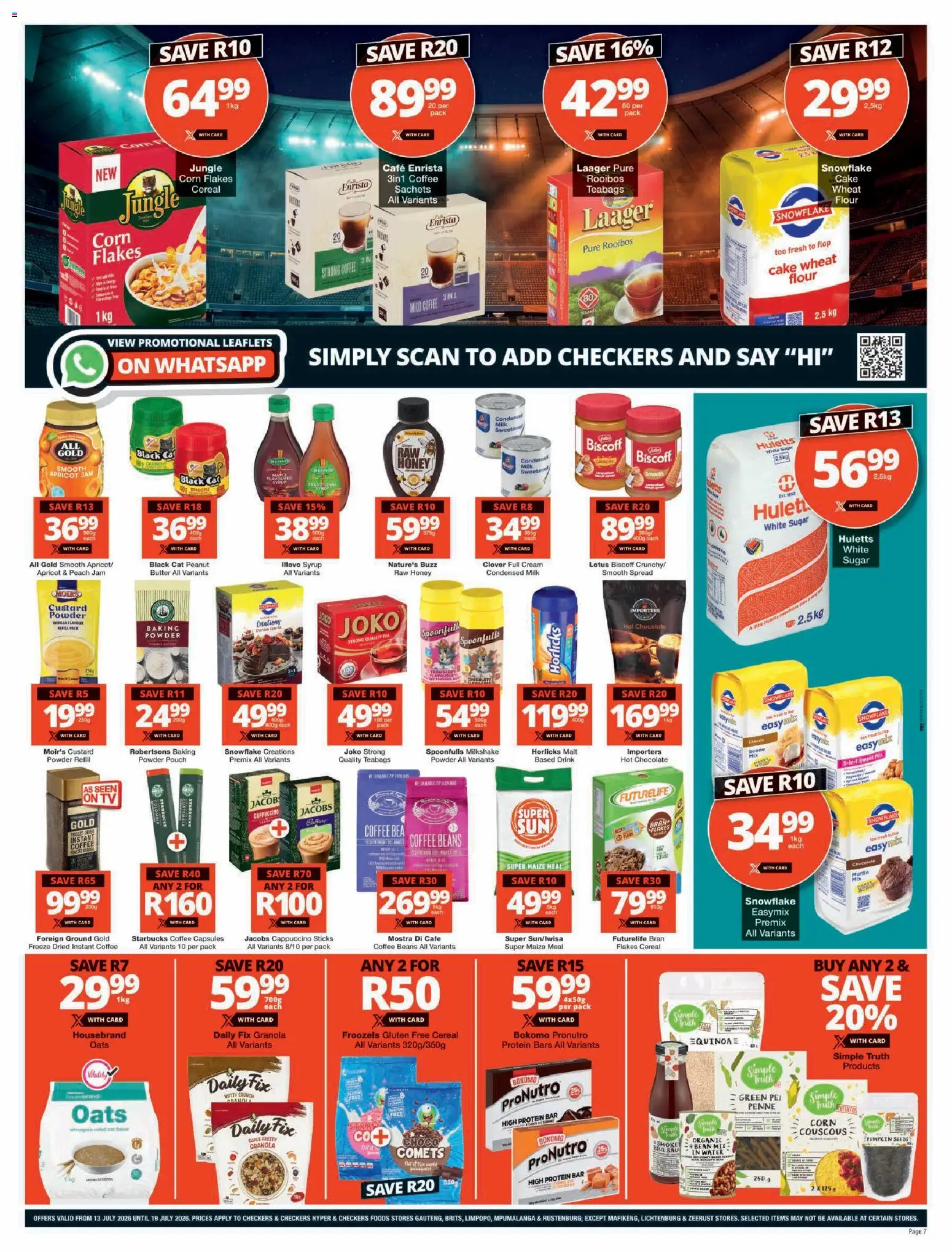 New Checkers catalogue – valid from 13/07/2026 | Page: 7 | Products: Corn, Custard, Chocolate, Peach