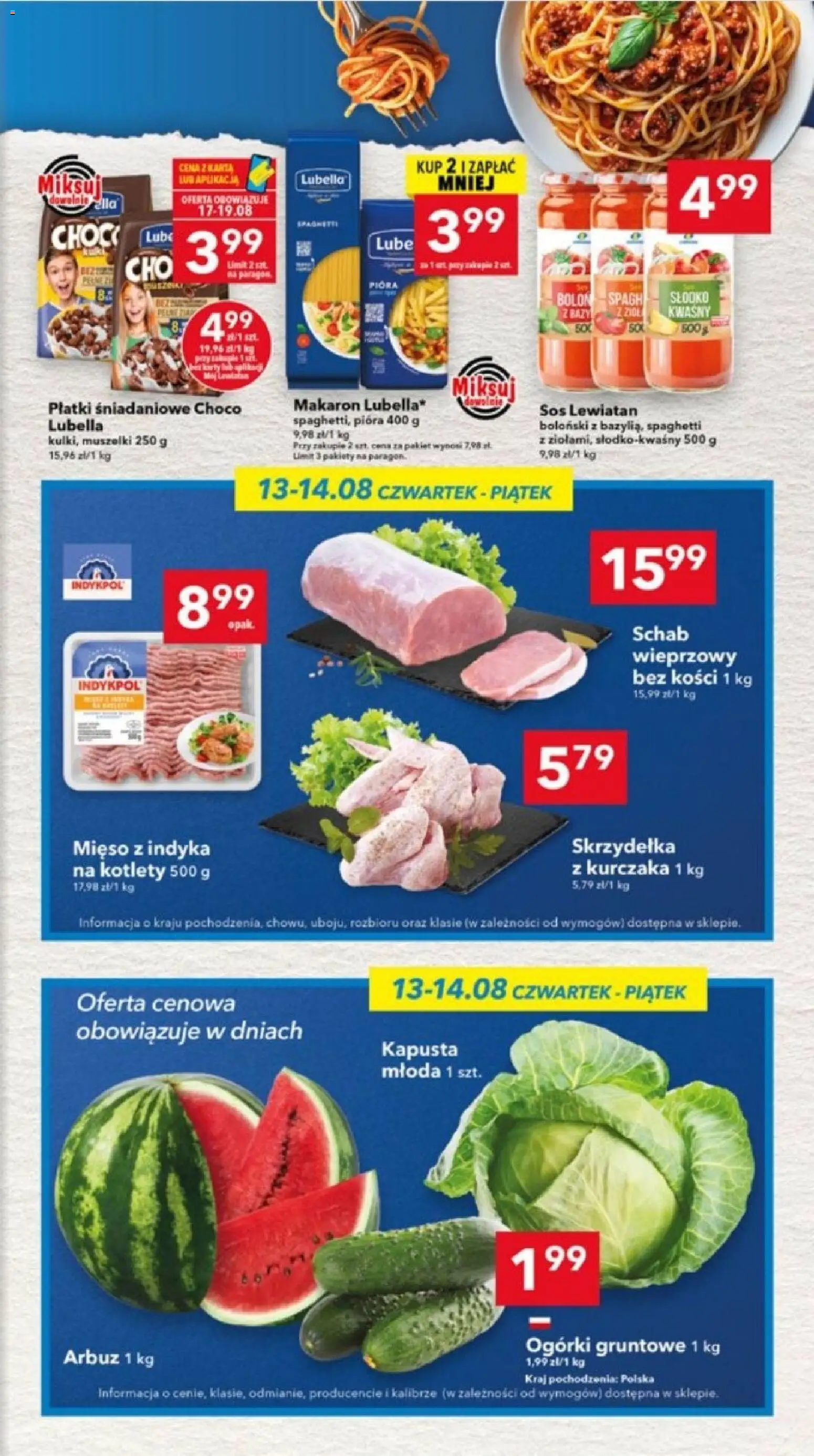 Lewiatan gazetka - Lublin od 13.08.2026 | Strona: 3 | Produkty: Arbuz, Płatki, Makaron, Ogórki