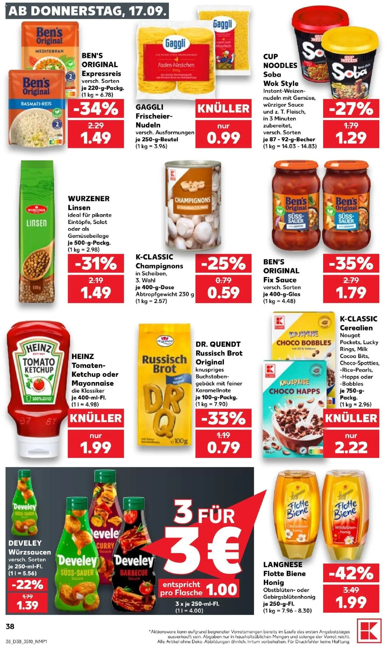 Kaufland Prospekt Leipzig – gültig ab 17.09.2026 | Seite: 38 | Produkte: Langnese, Tomaten, Champignons, Ketchup