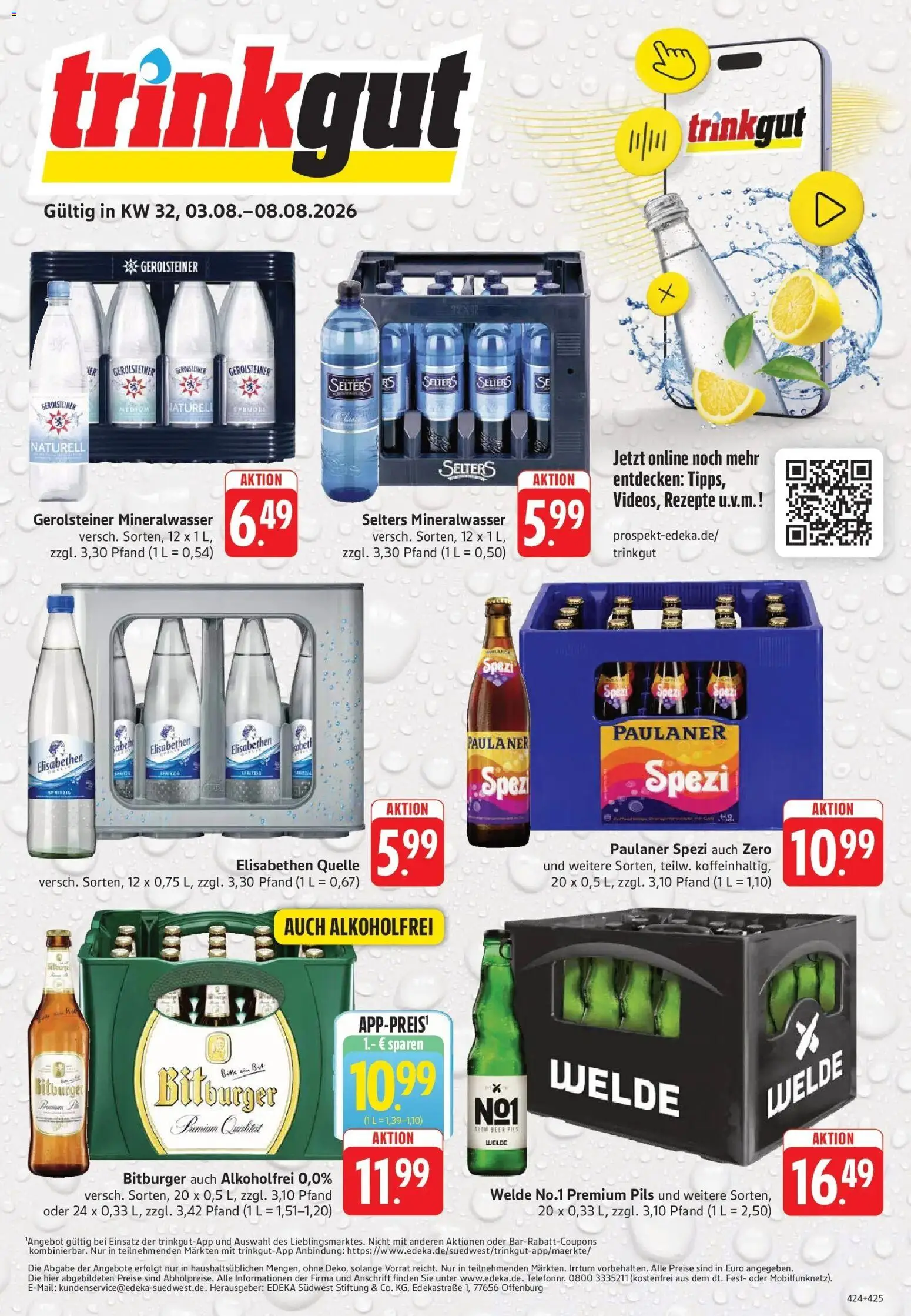Trinkgut Prospekt Wiesloch – gültig ab 03.08.2026 | Seite: 1 | Produkte: Bitburger, Pils, Mineralwasser, Gerolsteiner