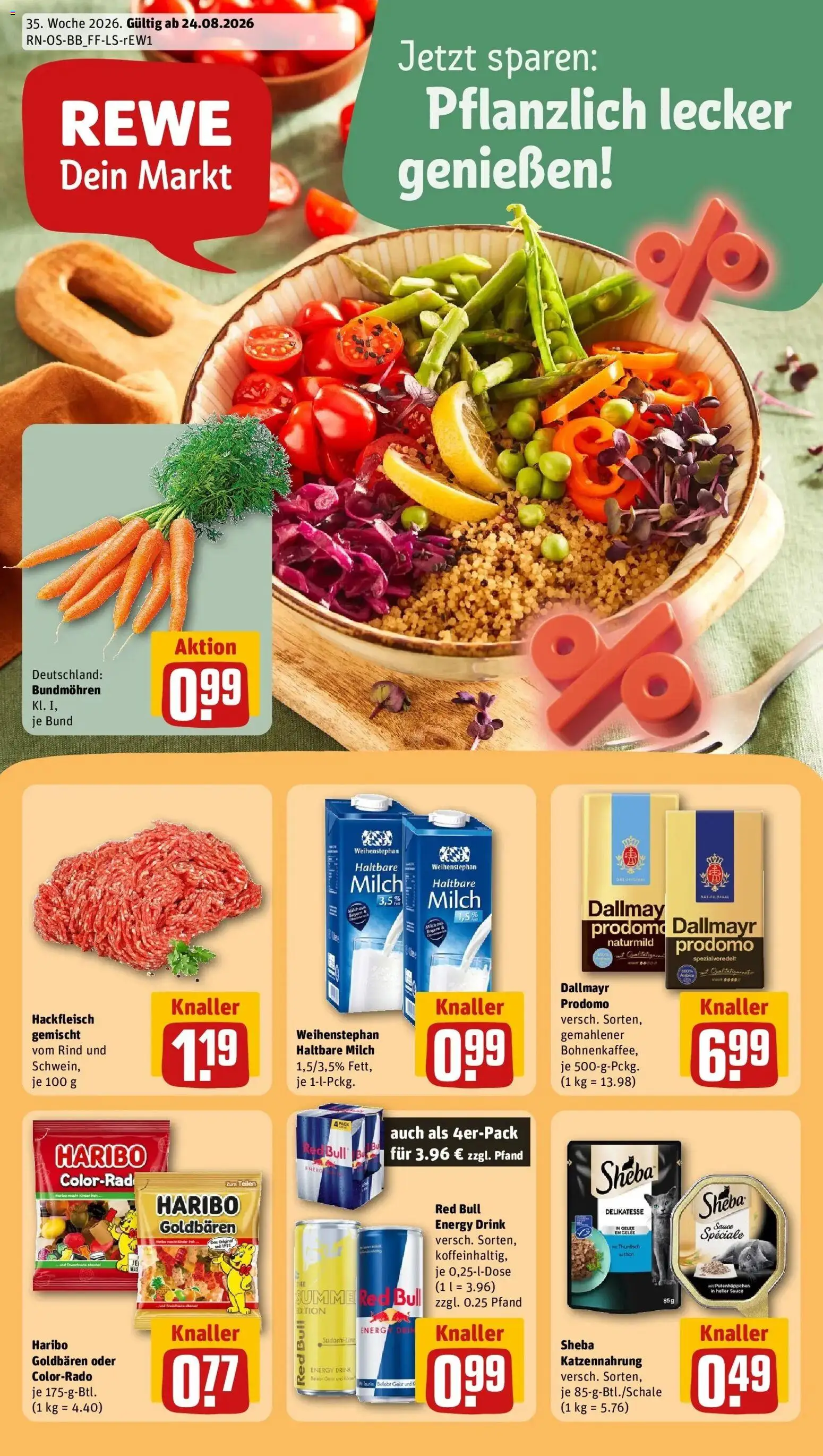 REWE Prospekt ab 24.08.2026 zum Blättern » Angebote | Seite: 1 | Produkte: Red bull, Energy, Thunfisch, Haltbare milch