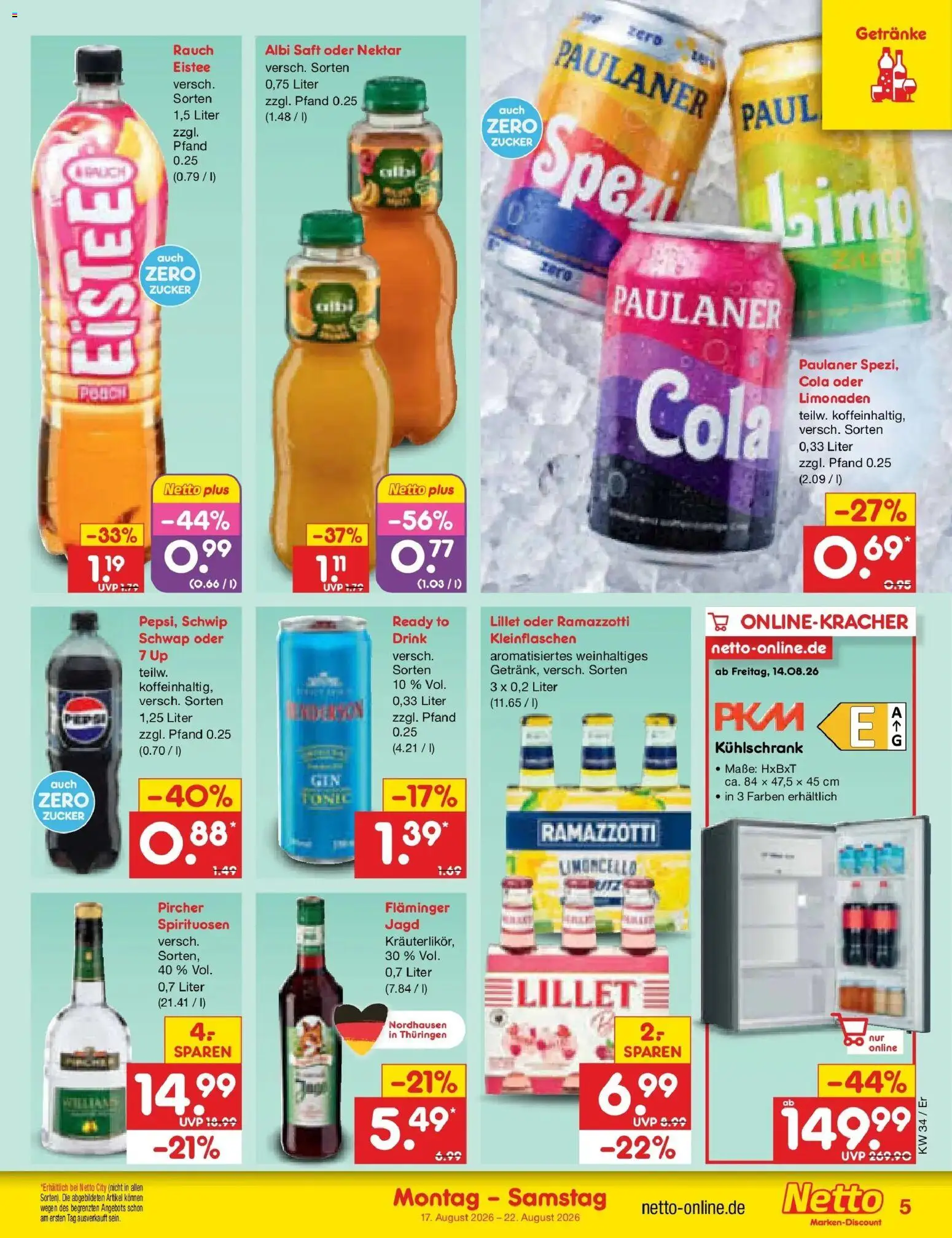 Netto Marken-Discount Prospekt Nordhausen – gültig ab 17.08.2026 | Seite: 7 | Produkte: Cola, Lillet, Saft, Paulaner