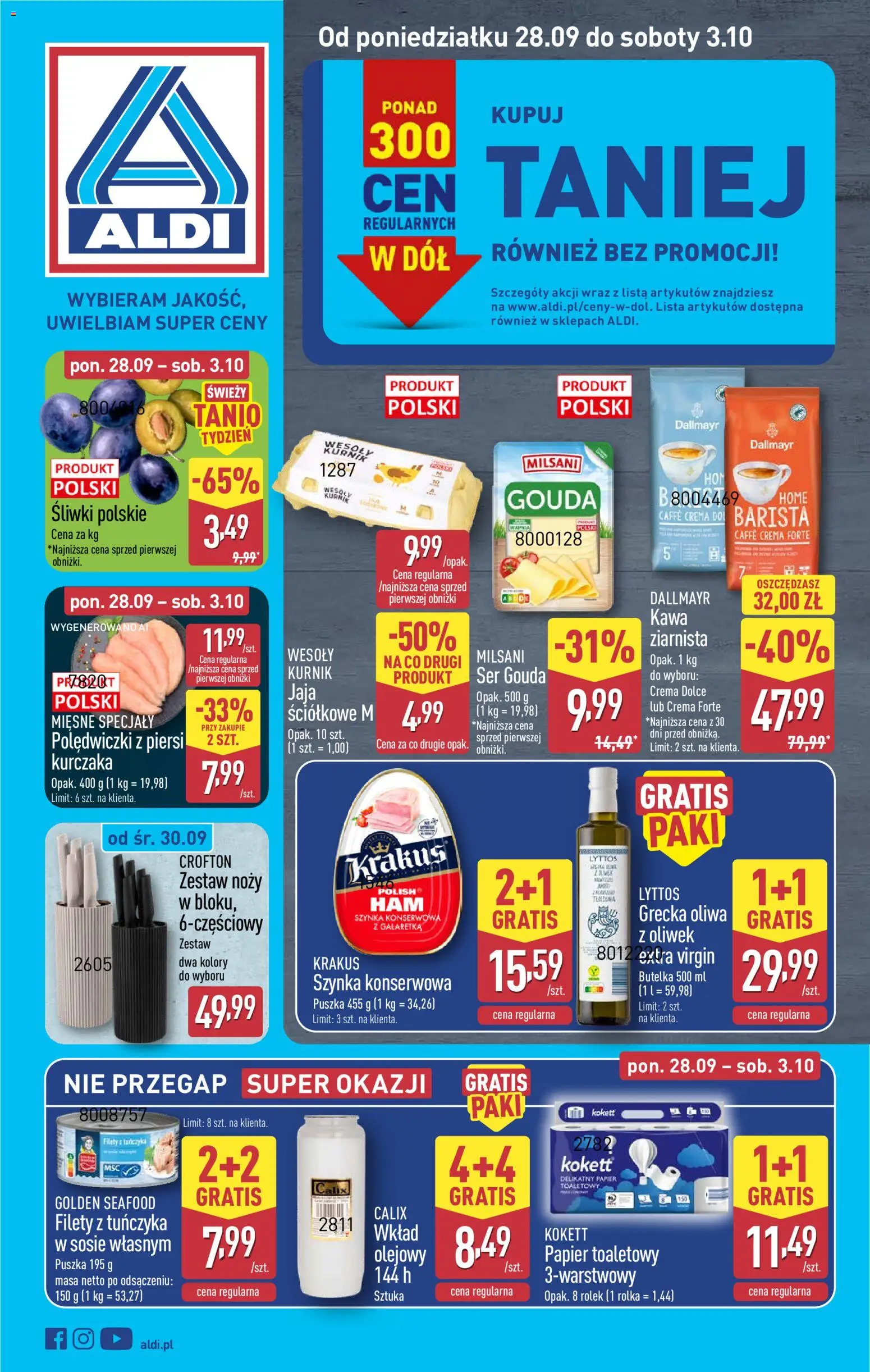 Aldi Polsko leták od 28.09.2026 | Strana: 1 | Produkty: Gouda, Crema, Caffè crema