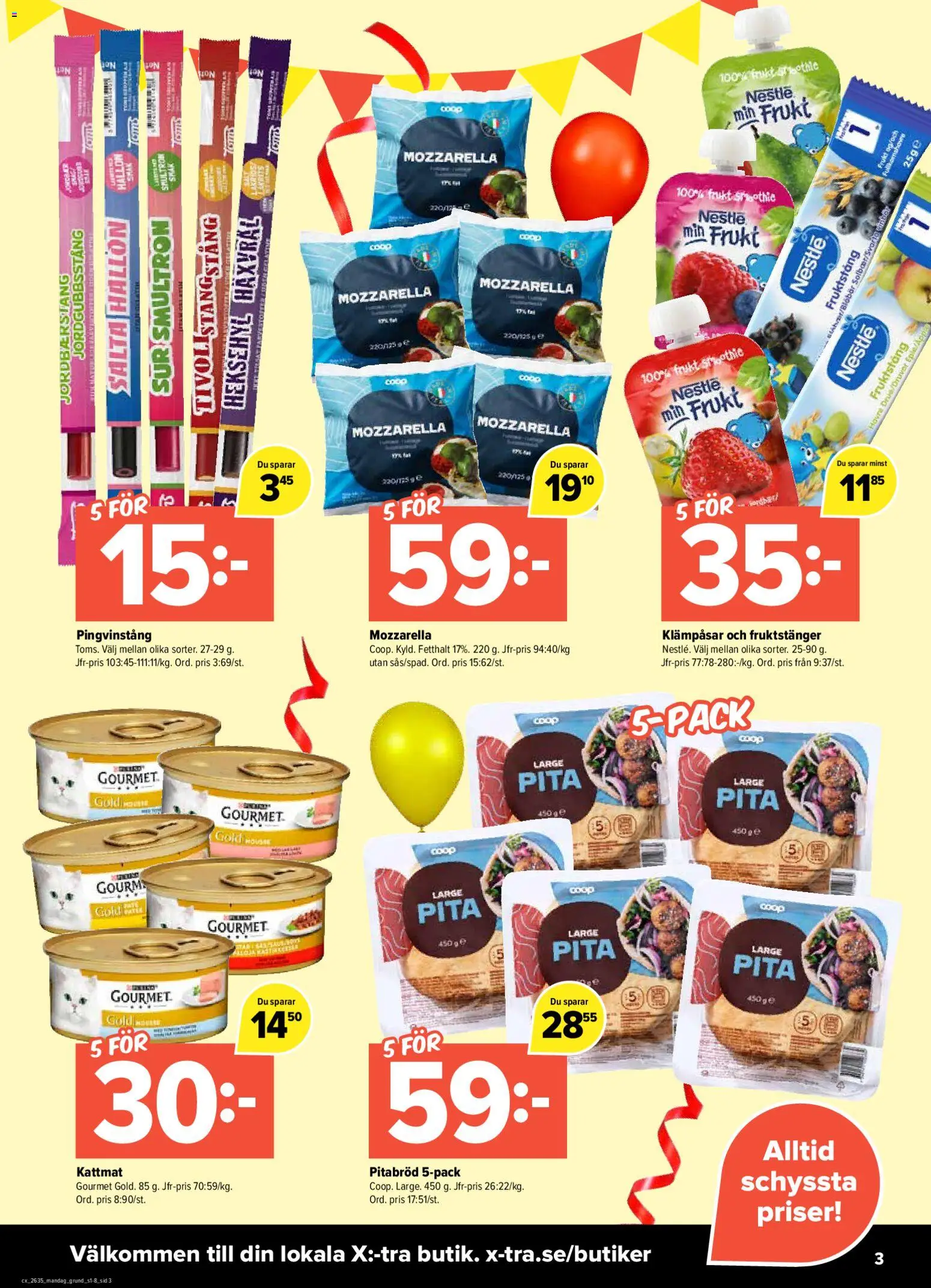 Coop X:-TRA reklamblad aktuell från 24/08/2026 | Sida: 3 | Produkter: Frukt, Mozzarella, Pitabröd, Hallon