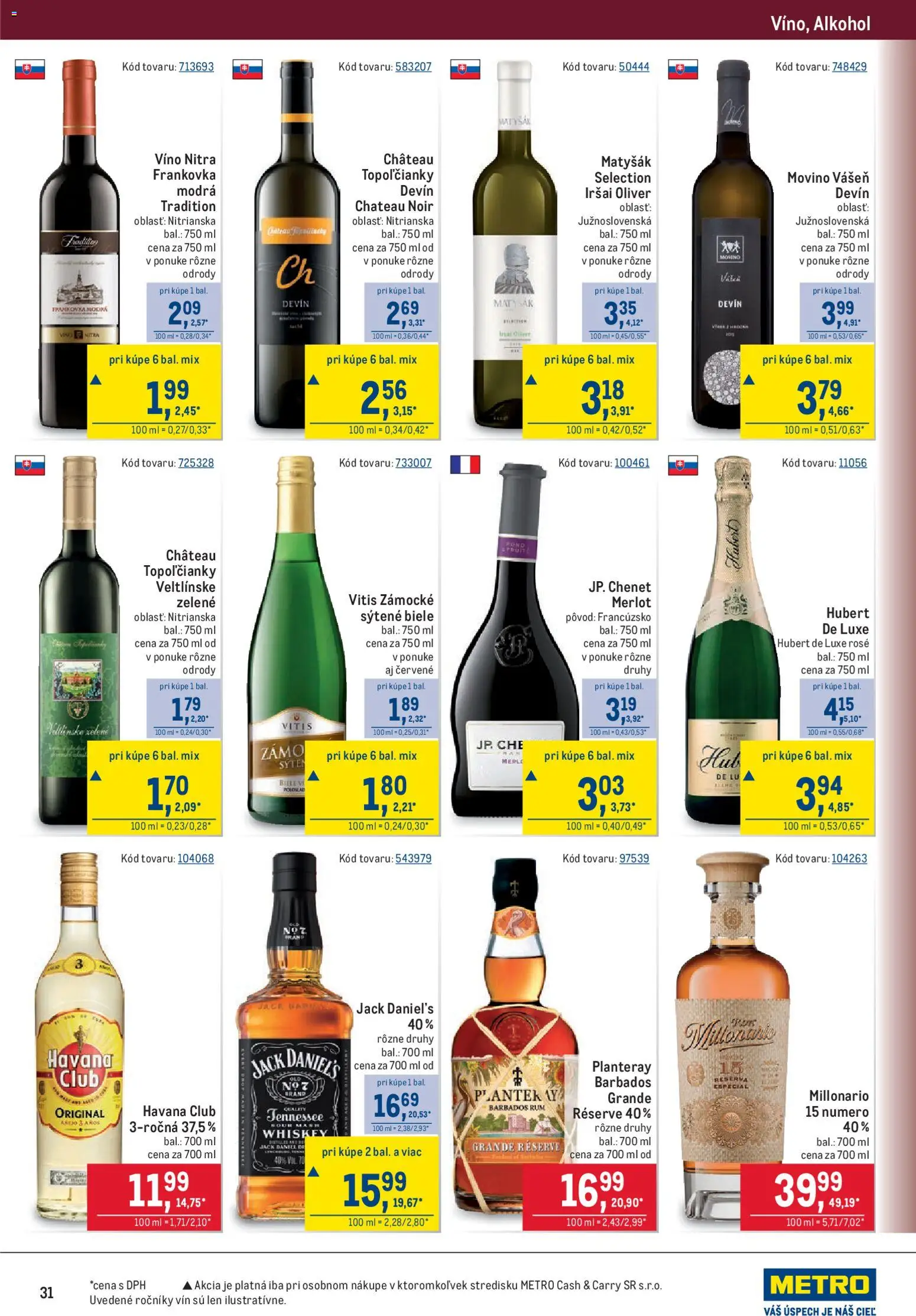 Nové Metro akcie – leták je platný od 06.05.2026 | Strana: 31 | Produkty: Alkohol, Rum, Hubert de Luxe, Jack Daniel's